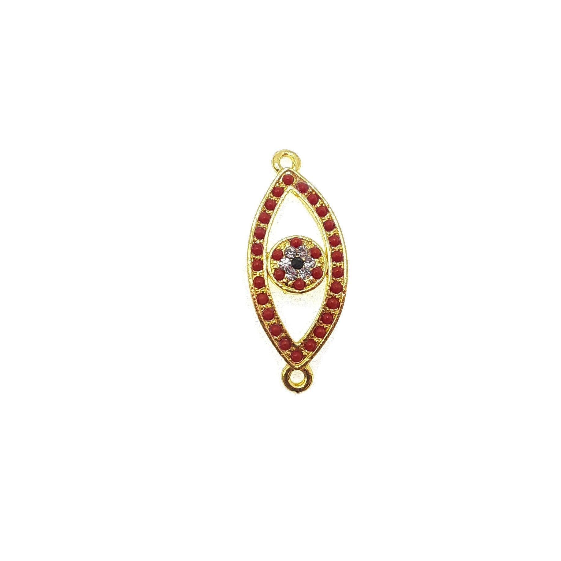 Evil Eye Charm Gold Plated Copper Pendant with Micro Pave Pink Red Green Zircon Stones 15x30mm - Perfect for Necklaces, Bracelets & Protection Jewelry Gifts