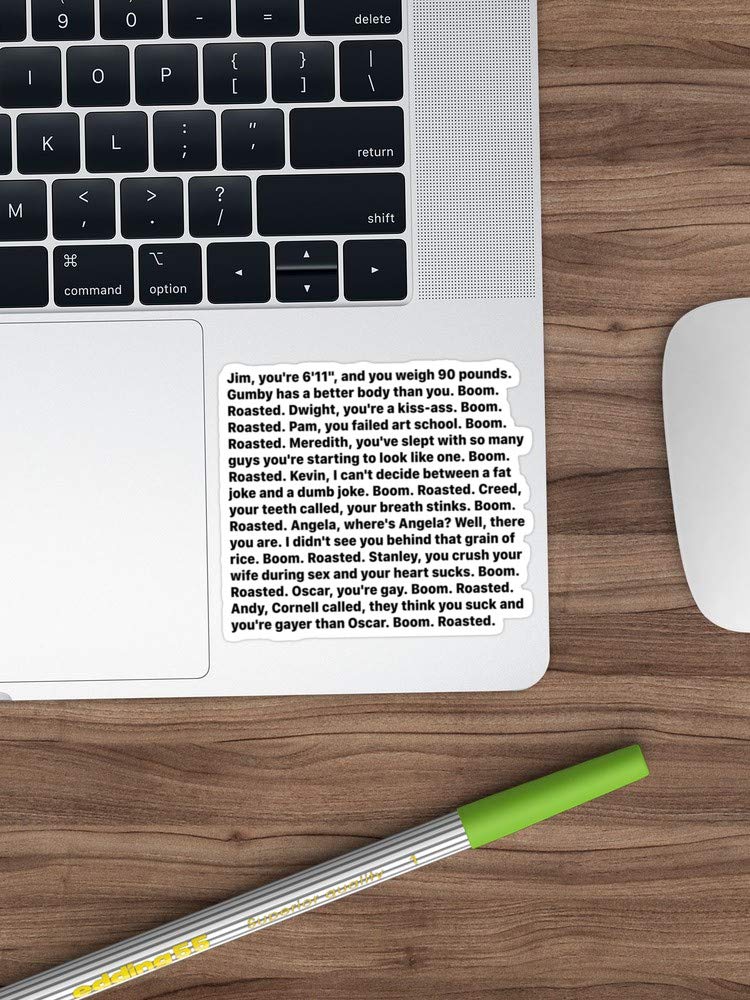3 Pack Michael Scott 'Boom Roasted' Funny Vinyl Stickers - Waterproof Decals for Laptop, Phone, Car, Guitar, Fridge - Perfect for The Office Fans & Pop Culture Enthusiasts