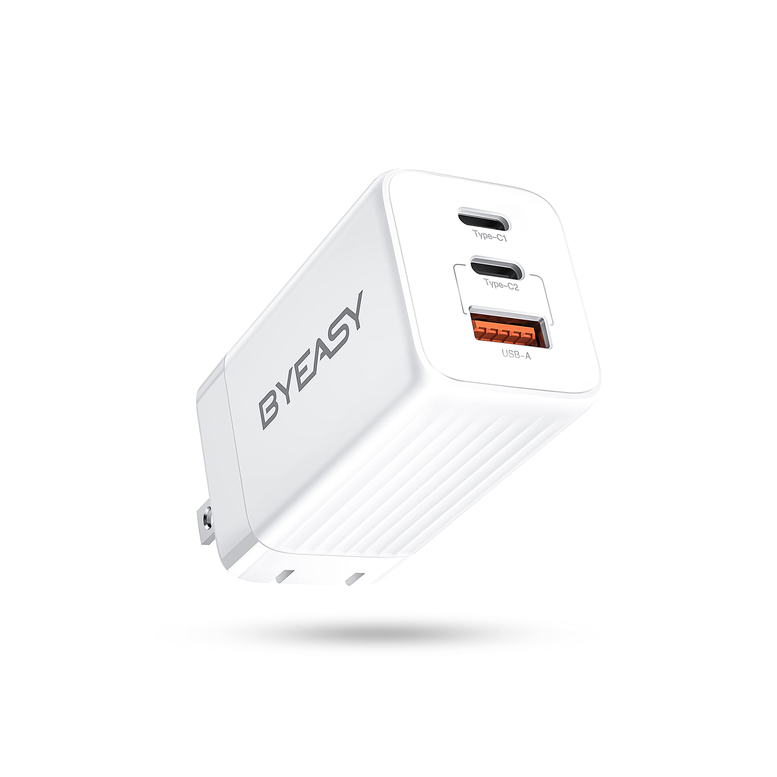 BYEASY 65W GaN USB C Fast Charger with 3-Port PD PPS - Compact Wall Charger Power Adapter for iPhone 15/14/13, MacBook, iPad, Samsung Galaxy (White) - Perfect for Travel, Home & Office Use