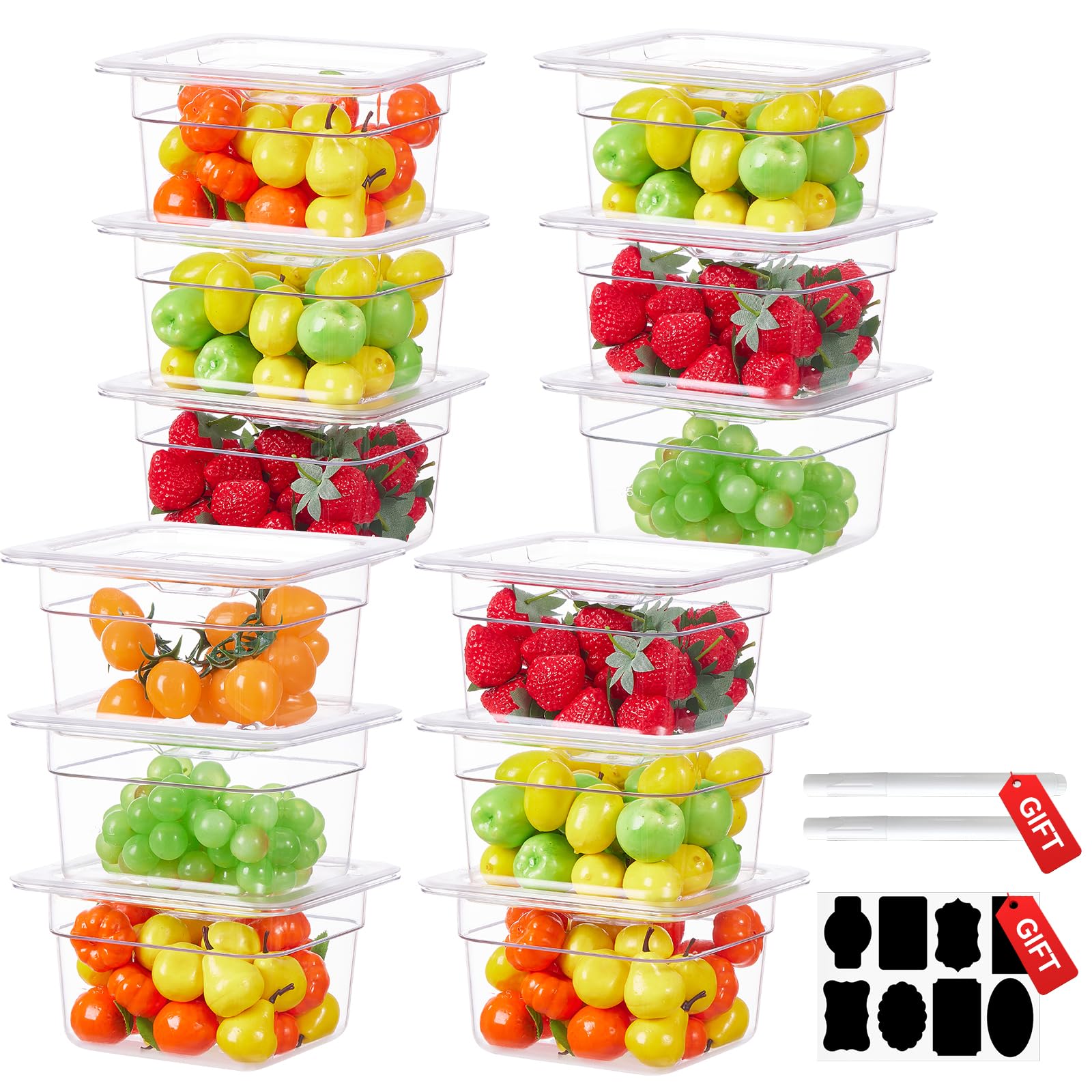1/6 Size 4 Inch Clear NSF Polycarbonate Food Pan - 15 PCS Commercial Food Storage Containers with Lids | BPA-Free, Food Grade, Hot & Cold Resistant | Perfect for Restaurants, Catering, Buffets, and Food Prep