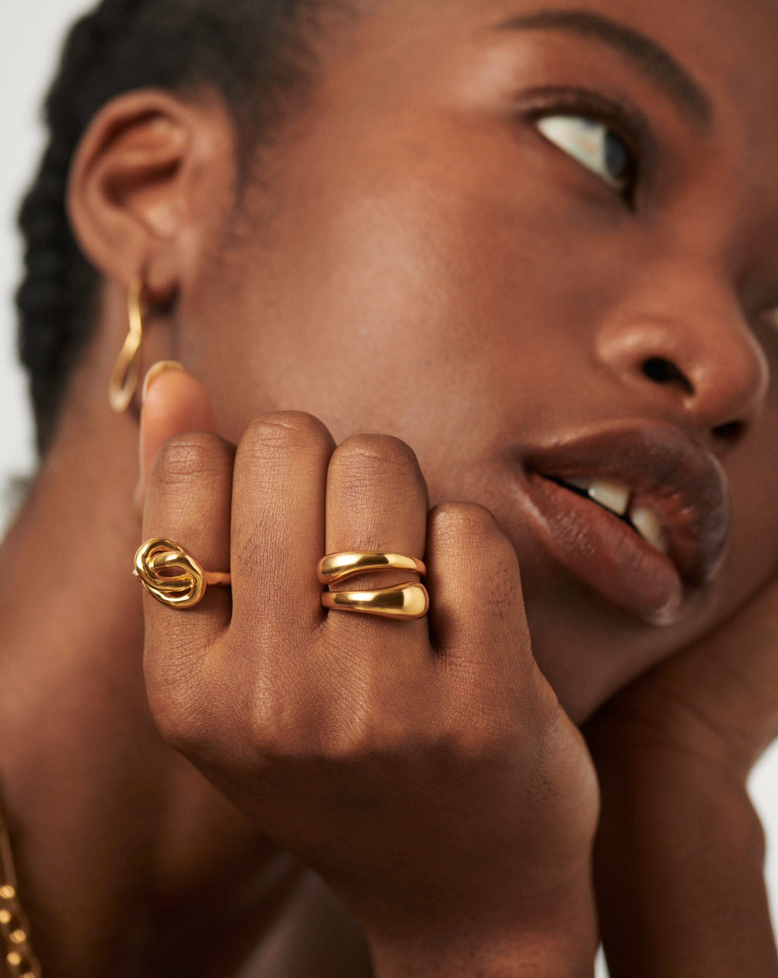 18k Gold Plated Molten Double Stacking Ring Set for Women - Elegant Layered Rings for Everyday Wear, Date Night & Special Occasions