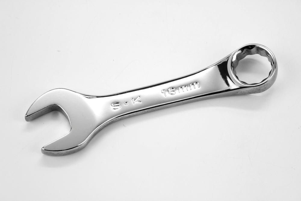 16mm 12-Point Metric Short Combination Chrome Wrench - Perfect for Automotive Repairs, Plumbing, and DIY Projects