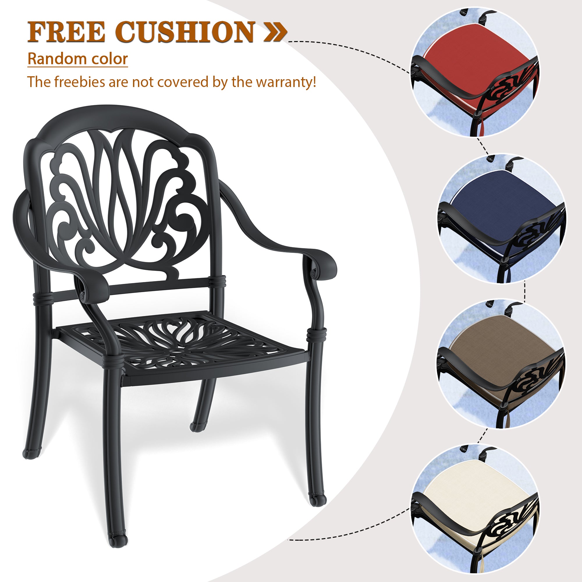 5-Piece Cast Aluminum Patio Furniture Set with Cushions - Outdoor Dining & Lounge Chairs for Garden, Poolside, Deck - Includes 4 Chairs & 1 Table - Weather-Resistant & Comfortable Cushions (Random Colors)