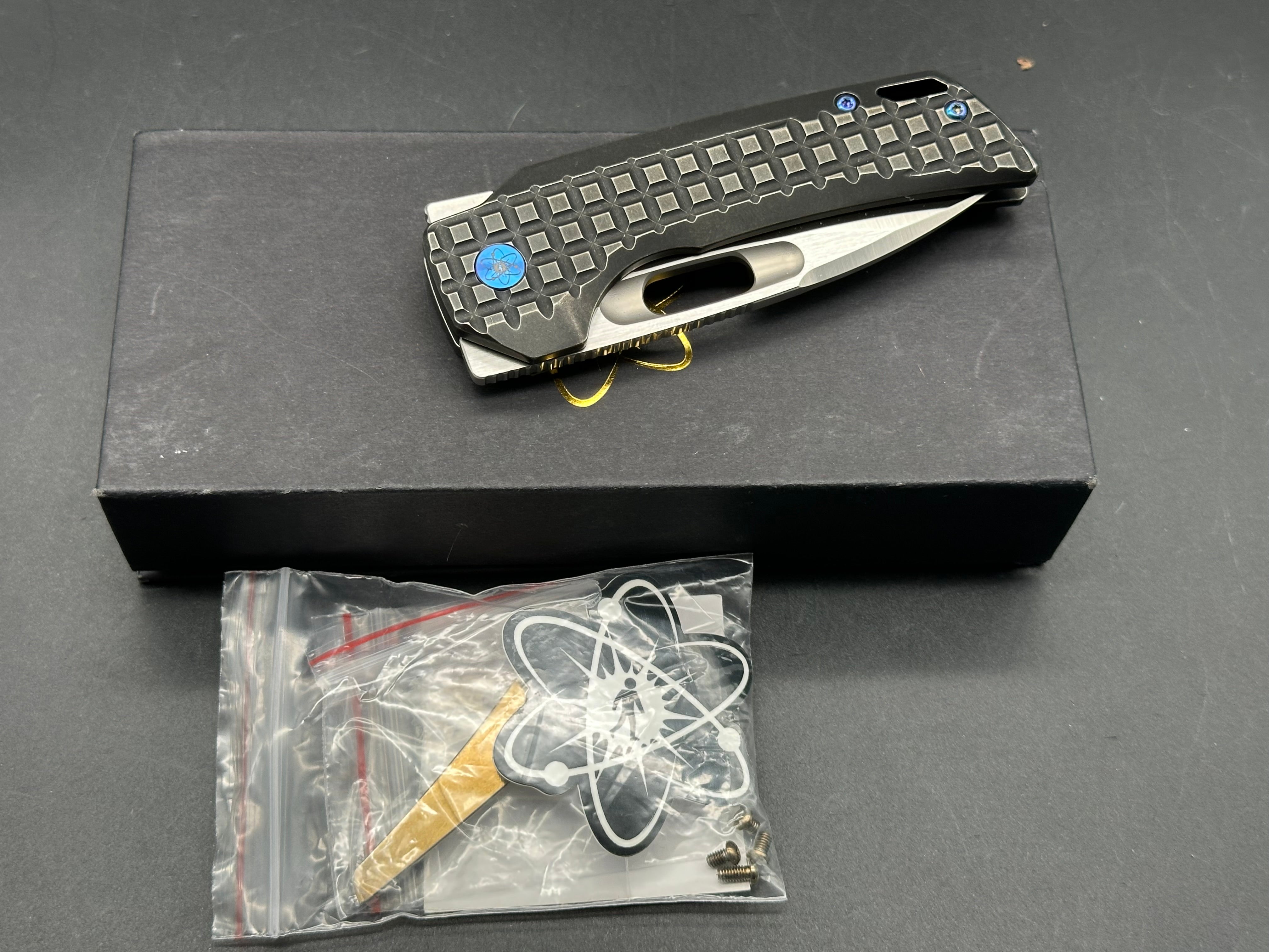 EMP EDC Nymble Folding Knife - Grey Milled Titanium Handle with Blue Hardware & Mokuti Clip | Compact Everyday Carry for Outdoor, Camping, and Tactical Use