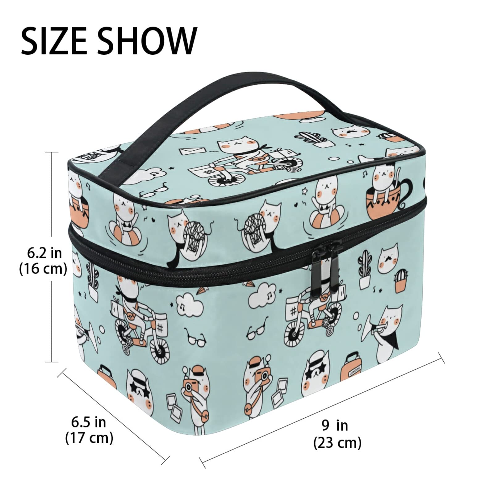 Cat Life Animal Print Cosmetic Bag Organizer - Cute Zippered Makeup Pouch & Toiletry Case for Women & Girls - Perfect for Travel, Gym, and Daily Essentials Storage