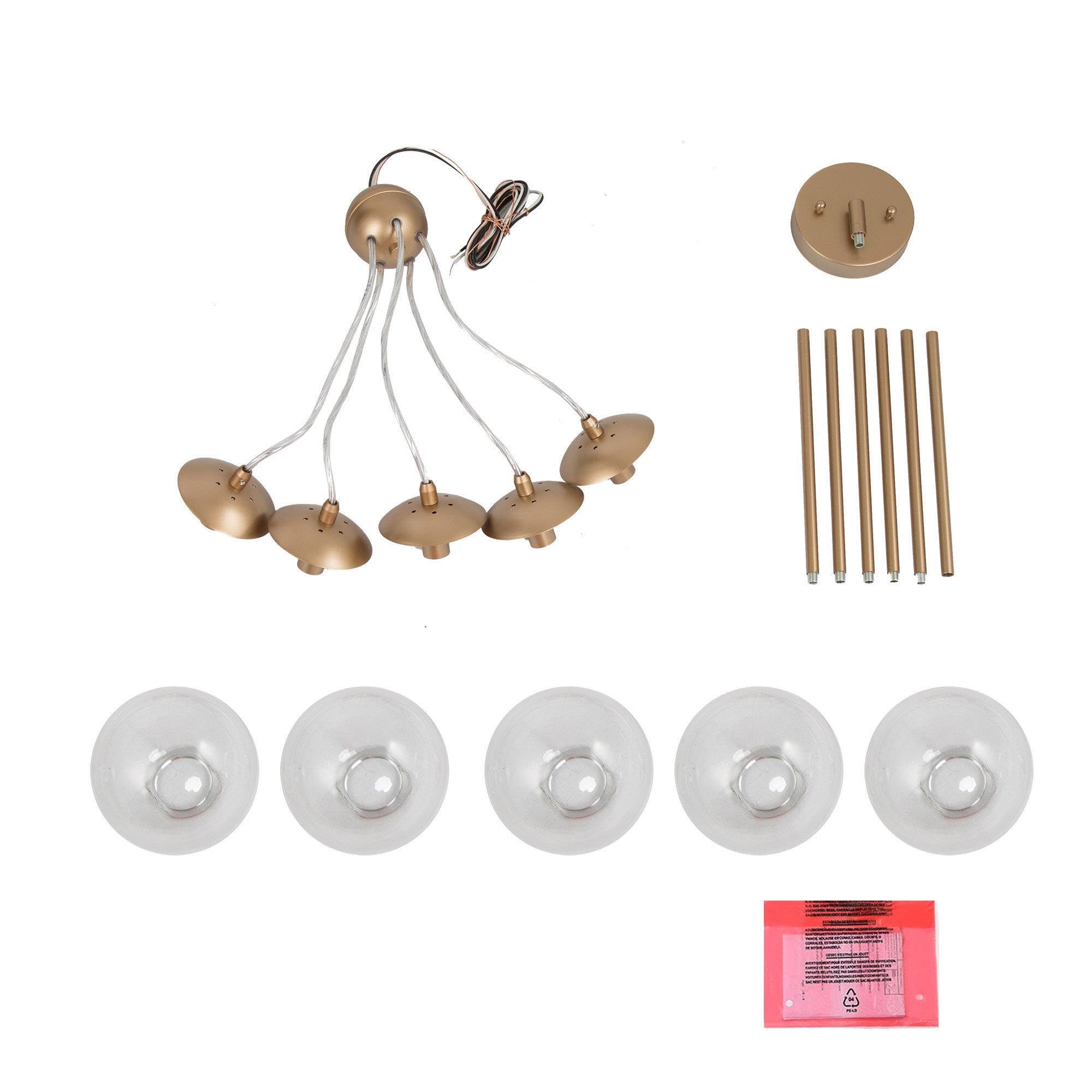 5-Light Gold Chandelier with Globe Glass Shades - Elegant Dining Room Lighting Fixture for Kitchen Island, Entryway, Foyer - Perfect for Home Decor & Romantic Ambiance
