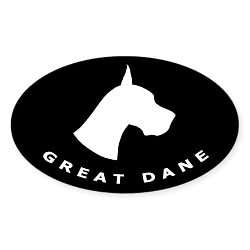 White - B&w Great Dane Dog Oval Sticker