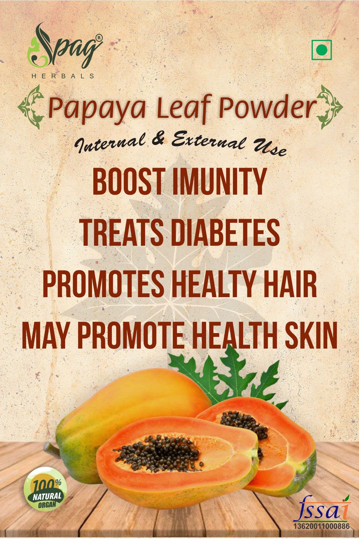 Organic Papaya Leaf Powder 250g - Skin Brightening Face Mask, Pigmentation Control & Hair Care Treatment | Natural Herbal Remedy for Glowing Skin & Healthy Hair | DIY Beauty & Wellness at Home
