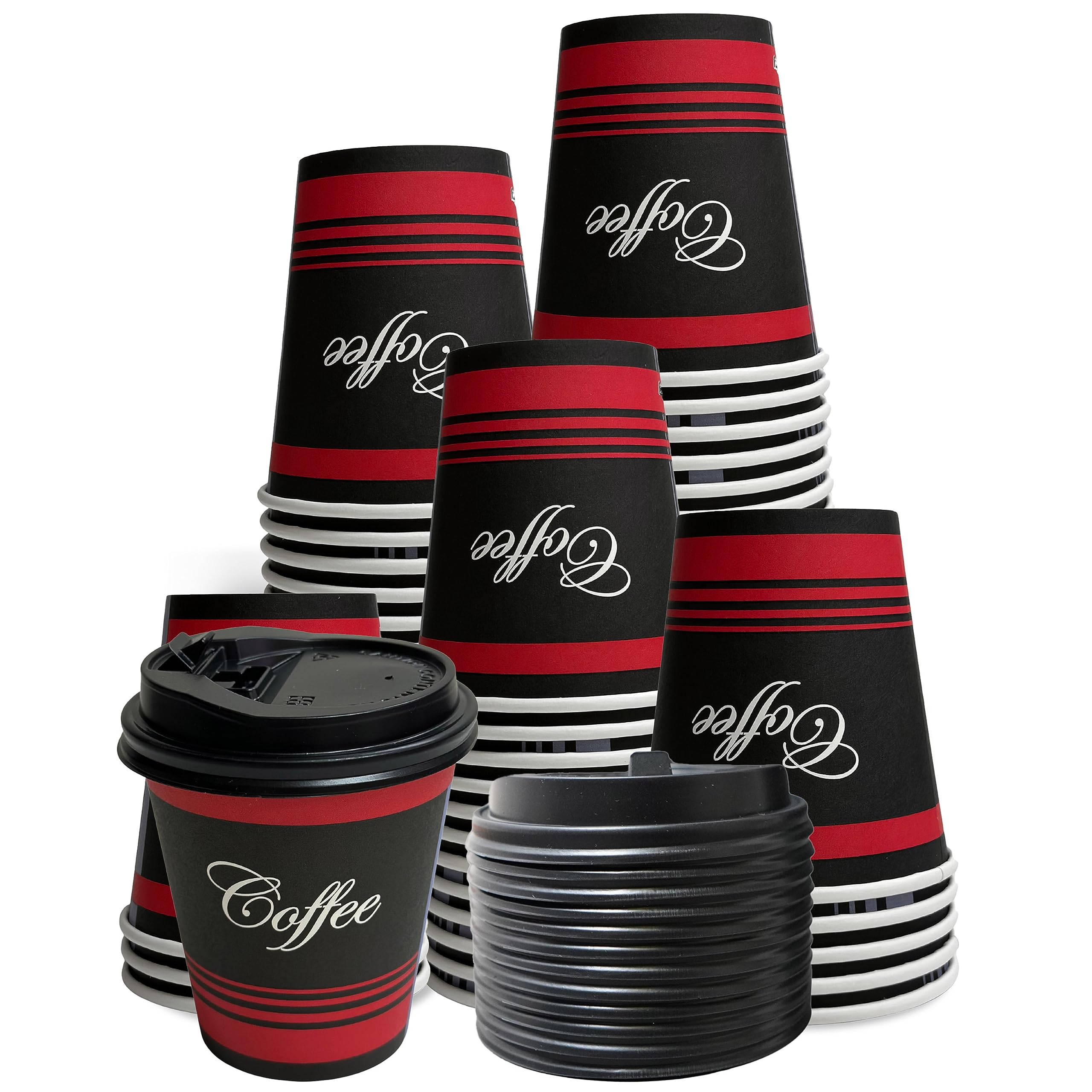 EcoQuality 12oz Disposable Paper Coffee Cups with Black Dome Lids - 1000 Pack Compostable Biodegradable Cups for Hot & Cold Beverages, Coffee, Tea, Cocoa, Hot Chocolate - Perfect for Travel, Office, Home, Cafes, Parties & Takeout Drinks