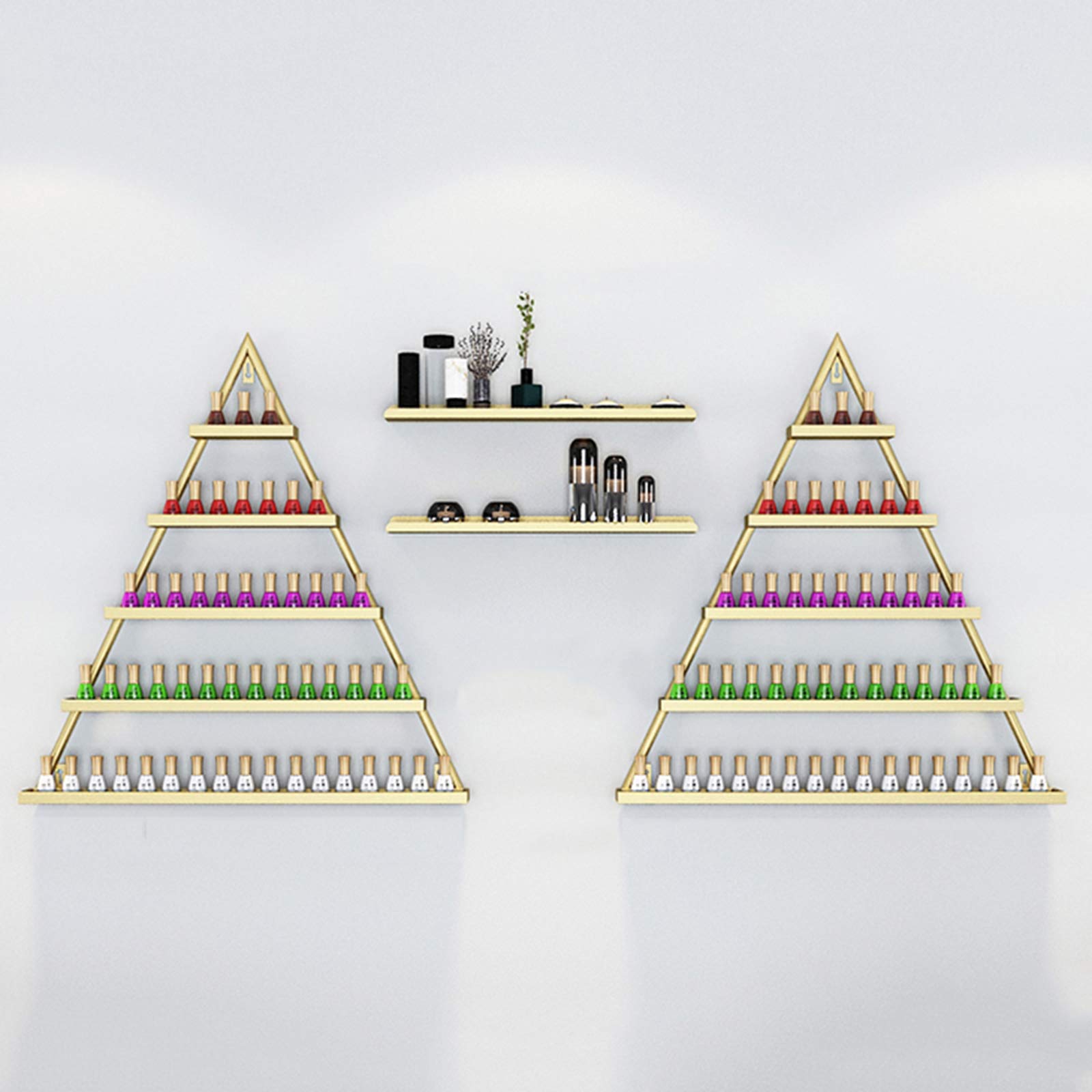 Metal Wall-Mounted Nail Polish Display Stand - Triangular Organizer for Nail Polish Bottles, Essential Oils & Perfumes - Space-Saving Storage Solution for Nail Salons, Retail Shops & Home Vanity Organization