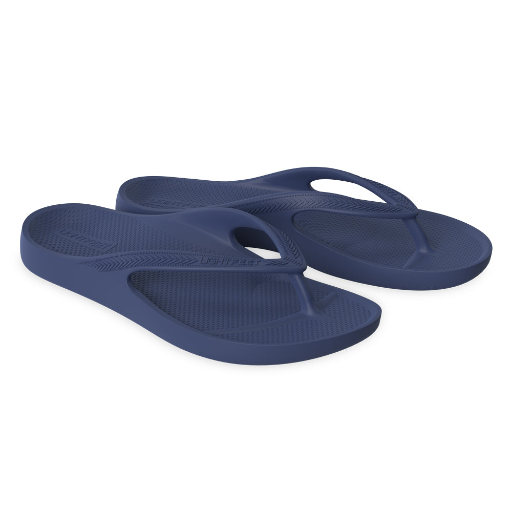 LightFeet Arch Support Flip Flops for Women & Men - Comfortable Orthopedic Sandals with Cushioning - Navy Blue - Perfect for Beach, Pool & Summer Walking