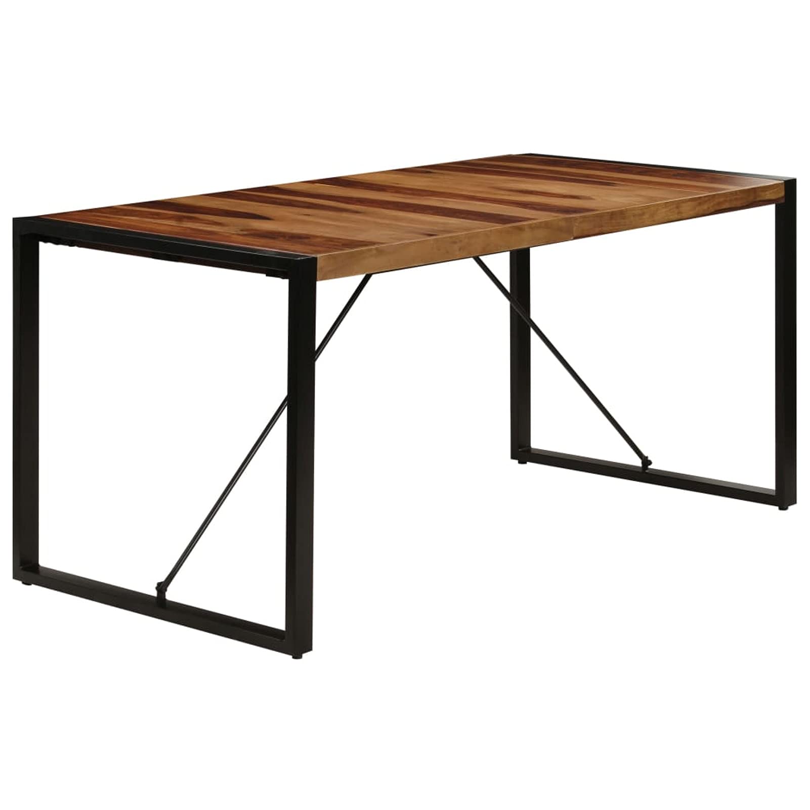 Modern Rectangle Dining Table - Solid Sheesham Wood Tabletop with Sturdy Steel Legs - 63