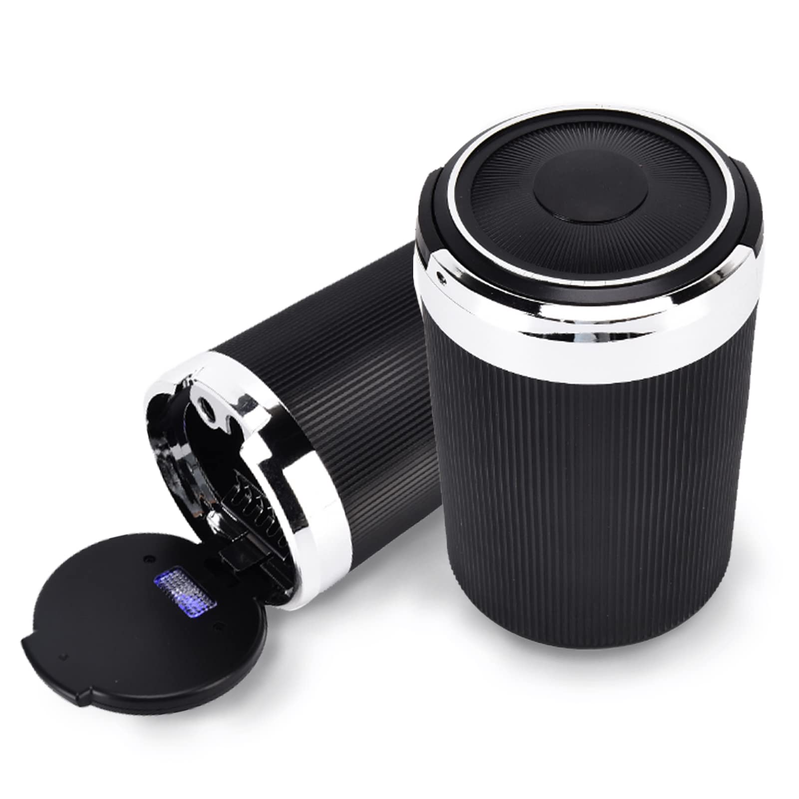 Uncle Johnny 3W LED Portable Car Ashtray with Lid - Fireproof Smokeless Cigarette Ashtray for Auto, Outdoor, Travel, Home & Office Use (Silver) | Perfect for Road Trips, Camping & Smoking Areas