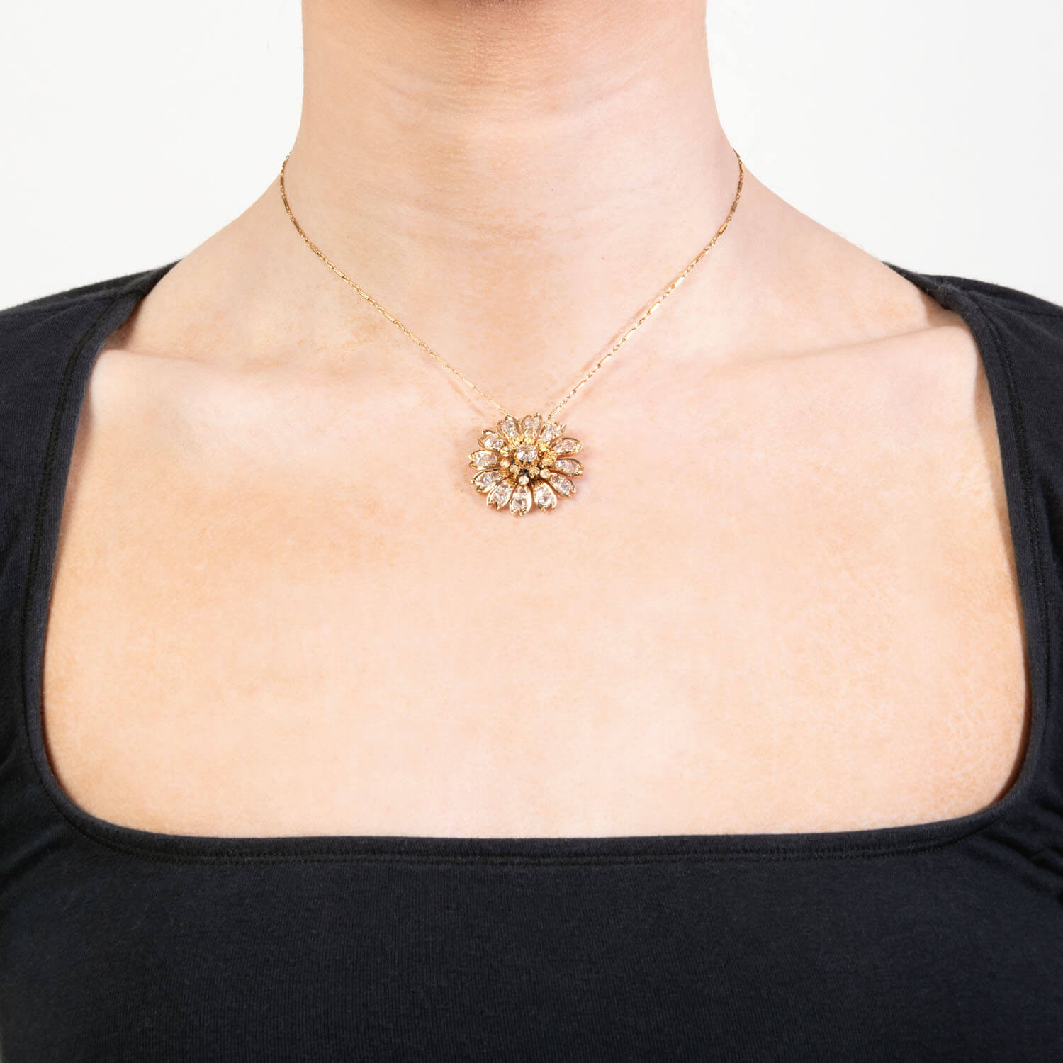 Victorian 18k Gold Diamond Floral Pendant Necklace - Elegant Antique Jewelry for Weddings, Anniversaries & Special Occasions