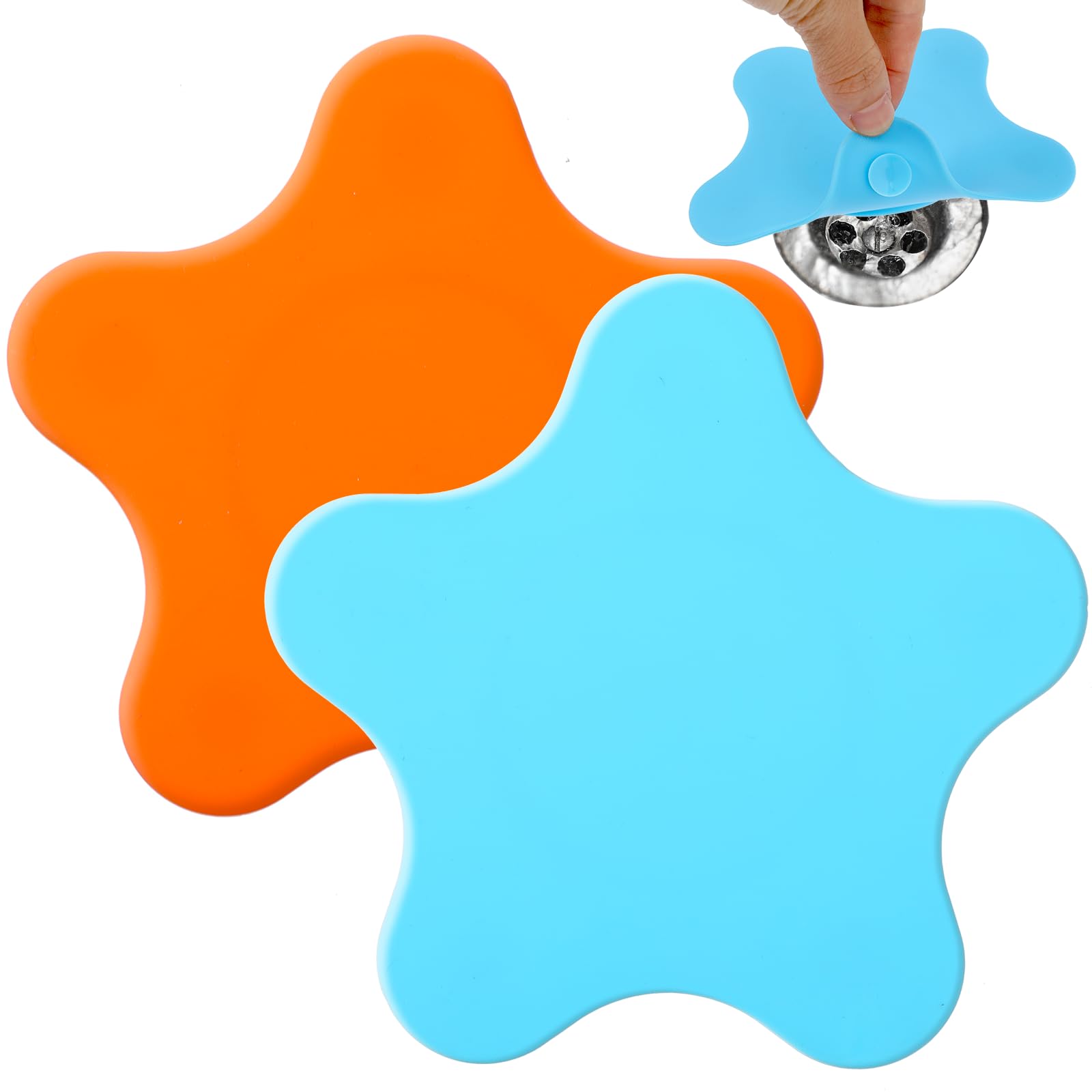 Molain 2 Pack Silicone Bathtub Drain Stopper - Hair Catcher & Flat Suction Cover for Kitchen, Bathroom & Laundry (Blue & Orange) - Perfect for Bath, Sink & Shower Drain Protection