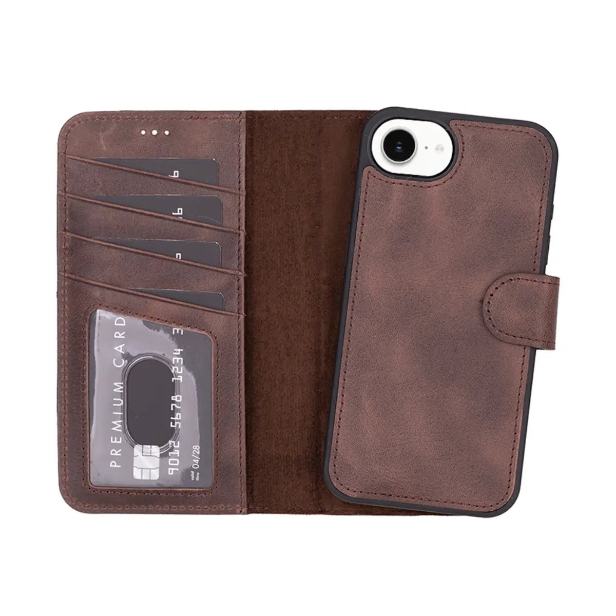 Premium Brown Genuine Leather Wallet Case for iPhone 16 - Slim Protective Phone Cover with Card Slots (Holds 3 Cards) - Perfect for Everyday Use, Travel & Business