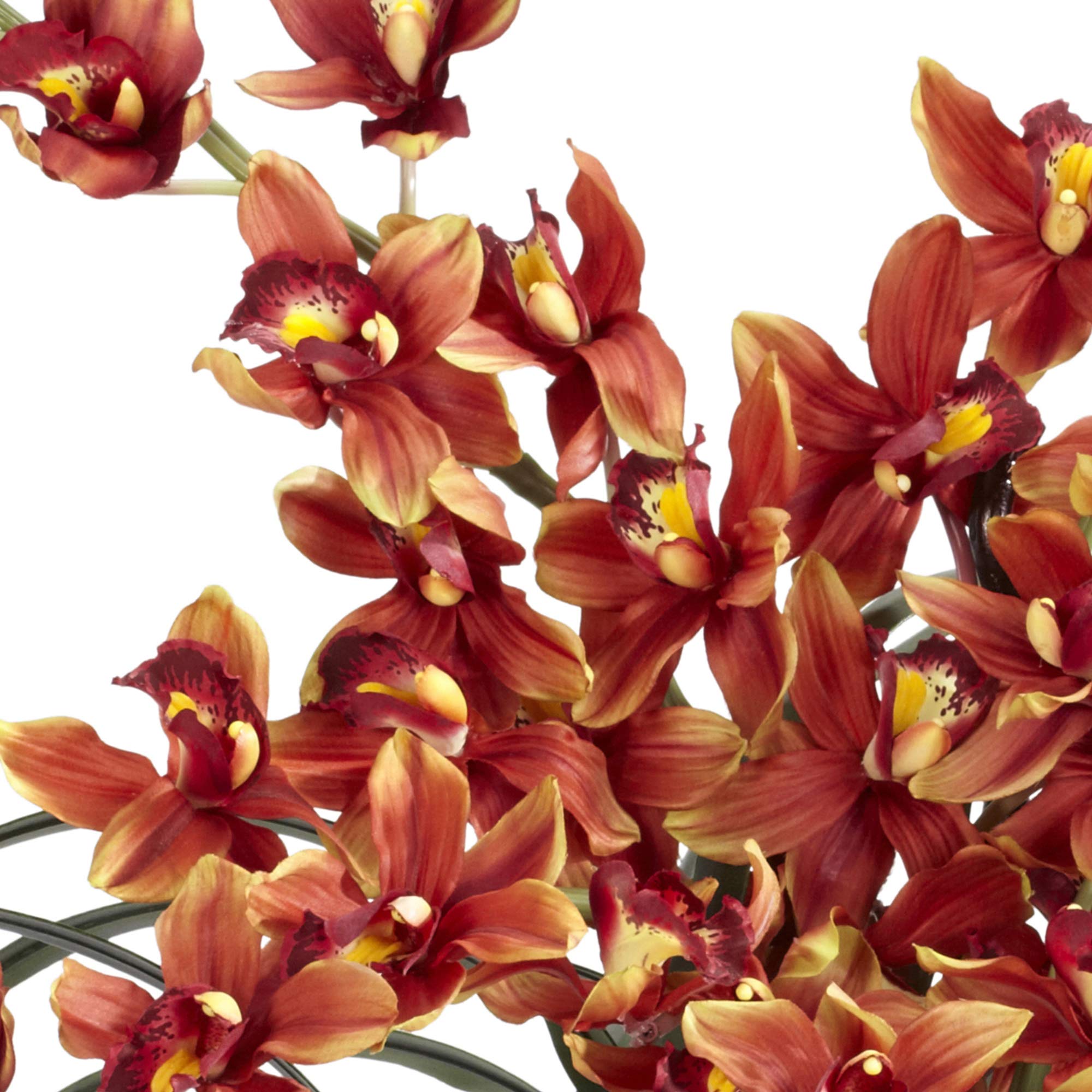 Nearly Natural Cymbidium Silk Flower Arrangement in Decorative Vase - Elegant Home & Office Decor for Living Room, Dining Table, Wedding Centerpieces