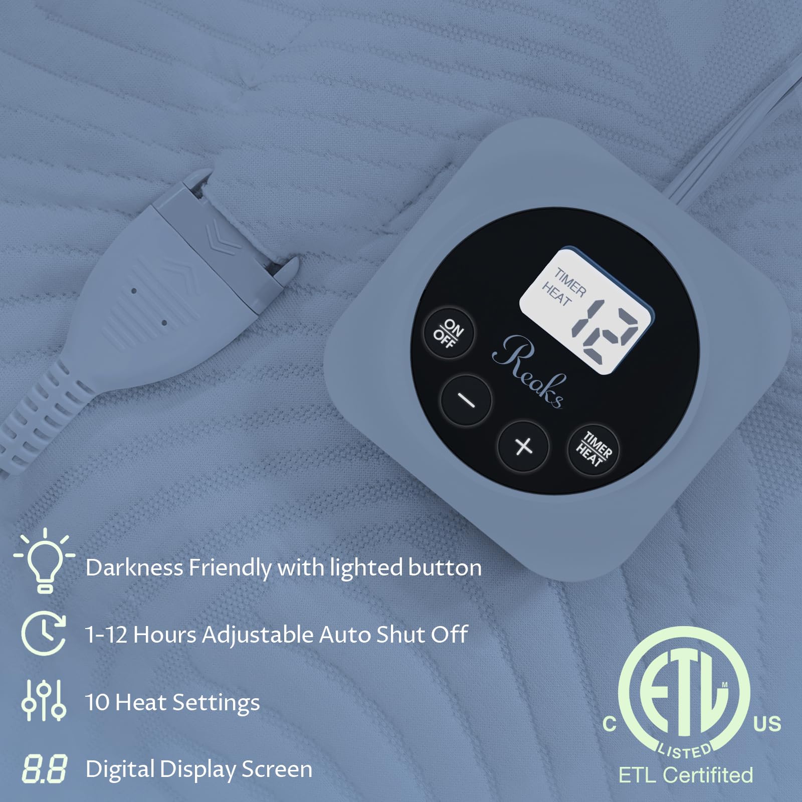 Electric Heated Mattress Pad Queen Size - 10 Adjustable Heat Settings with Memory Timer (1-12 Hours) & Auto Shut-Off - Soft Lighted Button Controls - Perfect for Cold Winter Nights & Arthritis Pain Relief