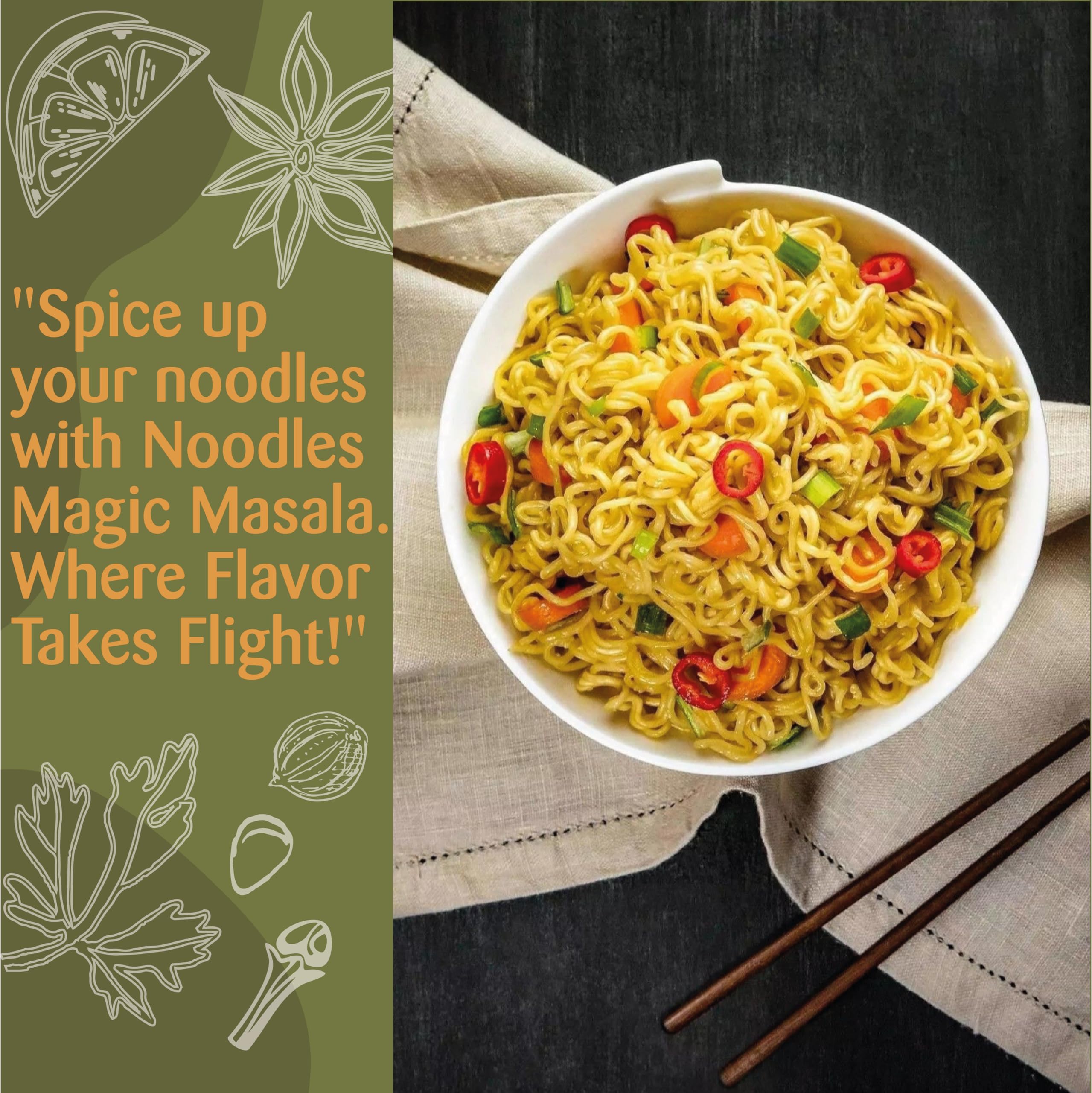 Omas Fresh No Onion No Garlic Noodles Spice Mix Masala Powder 70G | Authentic Jain Masala for Noodles, Pasta, Paratha & Wraps | Vegan, Gluten-Free Seasoning for Indian & Asian Cuisine | 0.068 Kg
