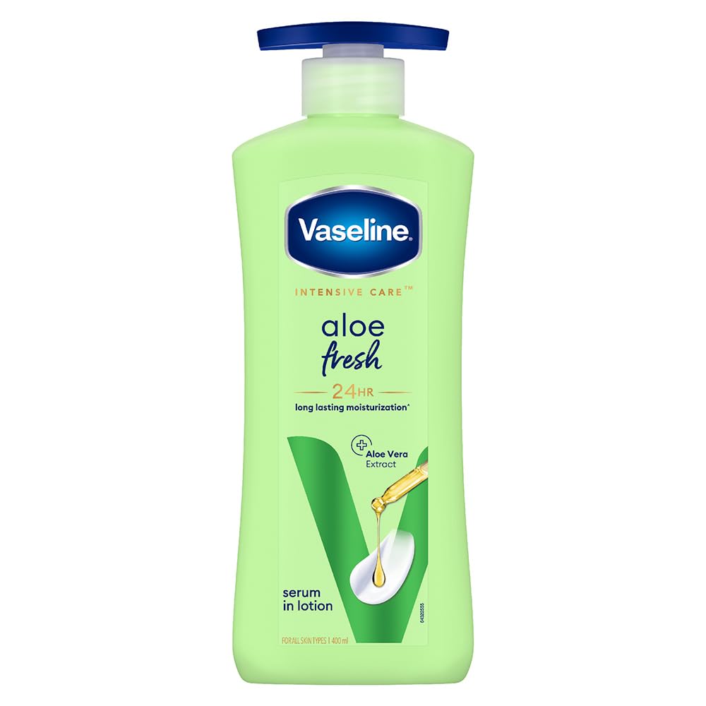 Vaseline Intensive Care Aloe Fresh Hydrating Body Lotion 400ml - 100% Pure Aloe Vera Extract for Dry & Rough Skin - Moisturizing Lotion for Men & Women - Perfect for Daily Hydration & After-Sun Care