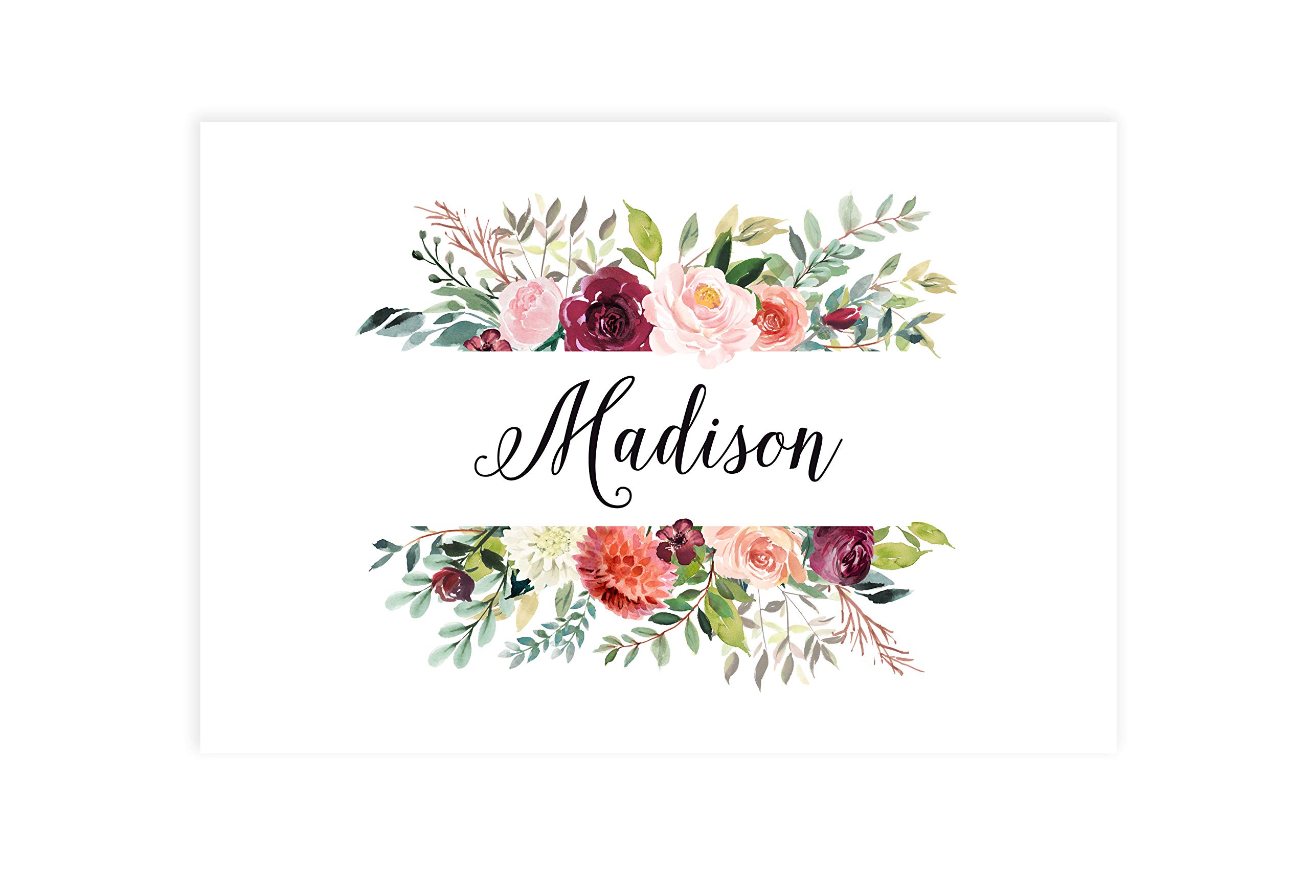 Custom Personalized Disposable Paper Placemats - 12x18 Inch Set of 25 - Peach & Burgundy Floral Design - Elegant Tableware for Weddings, Bridal Showers, Baby Showers & Holidays - Perfect for Dining, Parties & Special Events