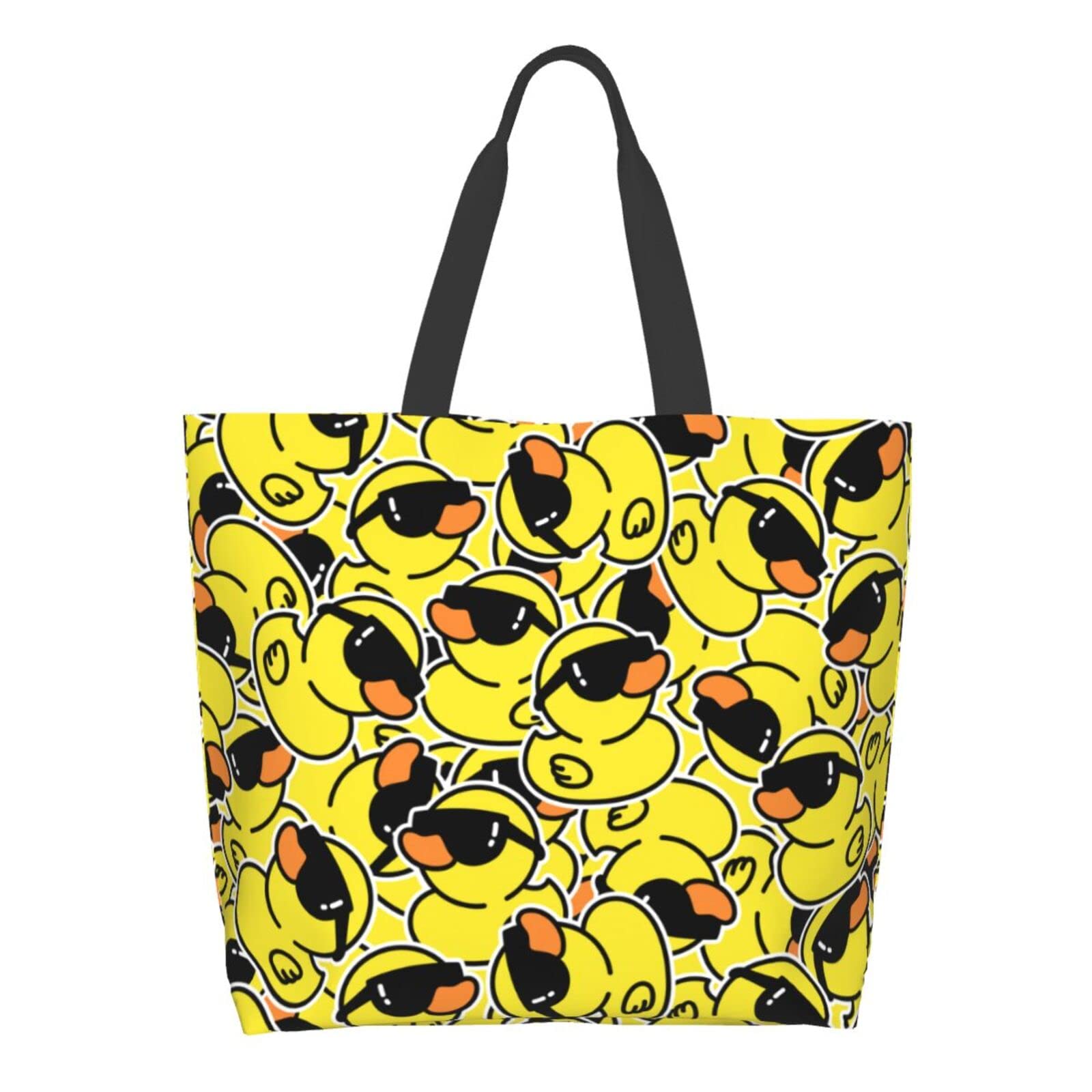Gbuzozie Cartoon Rubber Ducks Canvas Tote Bag - Large Reusable Grocery Shopping Bag for Women, Casual Shoulder Handbag - Perfect for Work, Travel & Beach Day Essentials