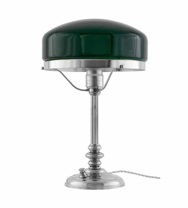 Karlfeldt Green Glass Table Lamp - Vintage Style Nickel-Plated Desk Light for Living Room, Bedroom & Office Decor