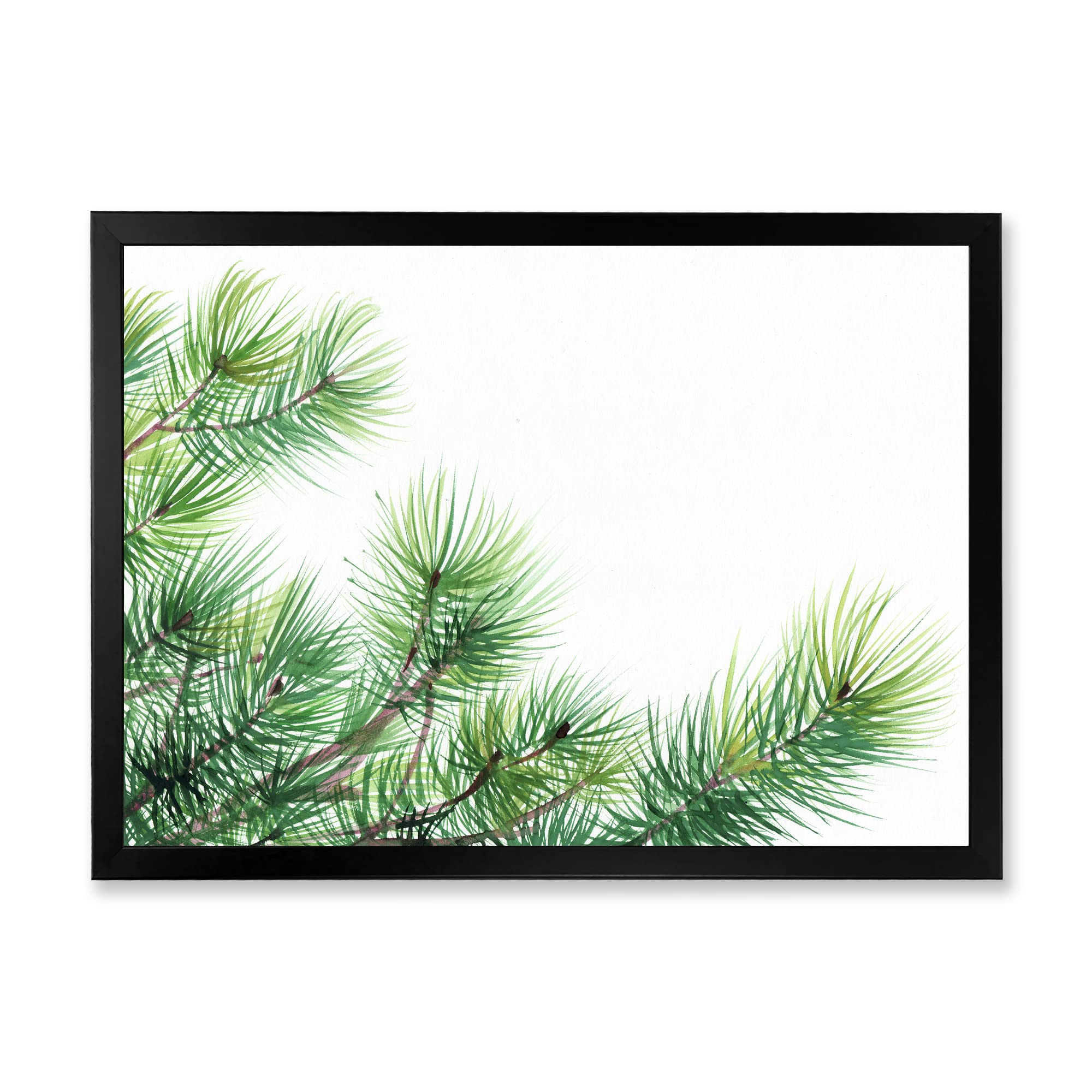 DesignQ Pine Tree Branches Traditional Framed Wall Art - Nature Inspired Home Decor for Living Room, Bedroom & Office