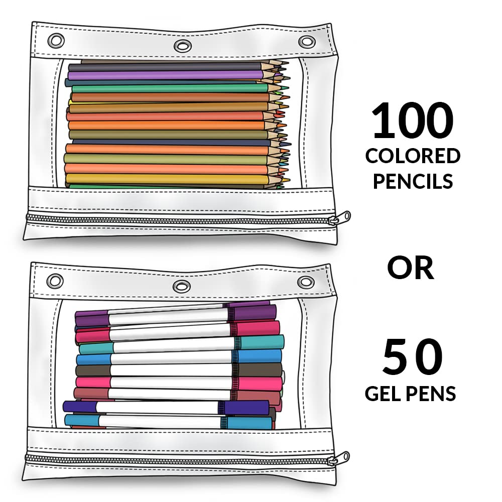 3-Pack Black Zipper Pencil Pouch with Clear Window for 3-Ring Binder - Large Capacity Multi-Color School Supplies Organizer - Perfect for Students, Office & Classroom Organization