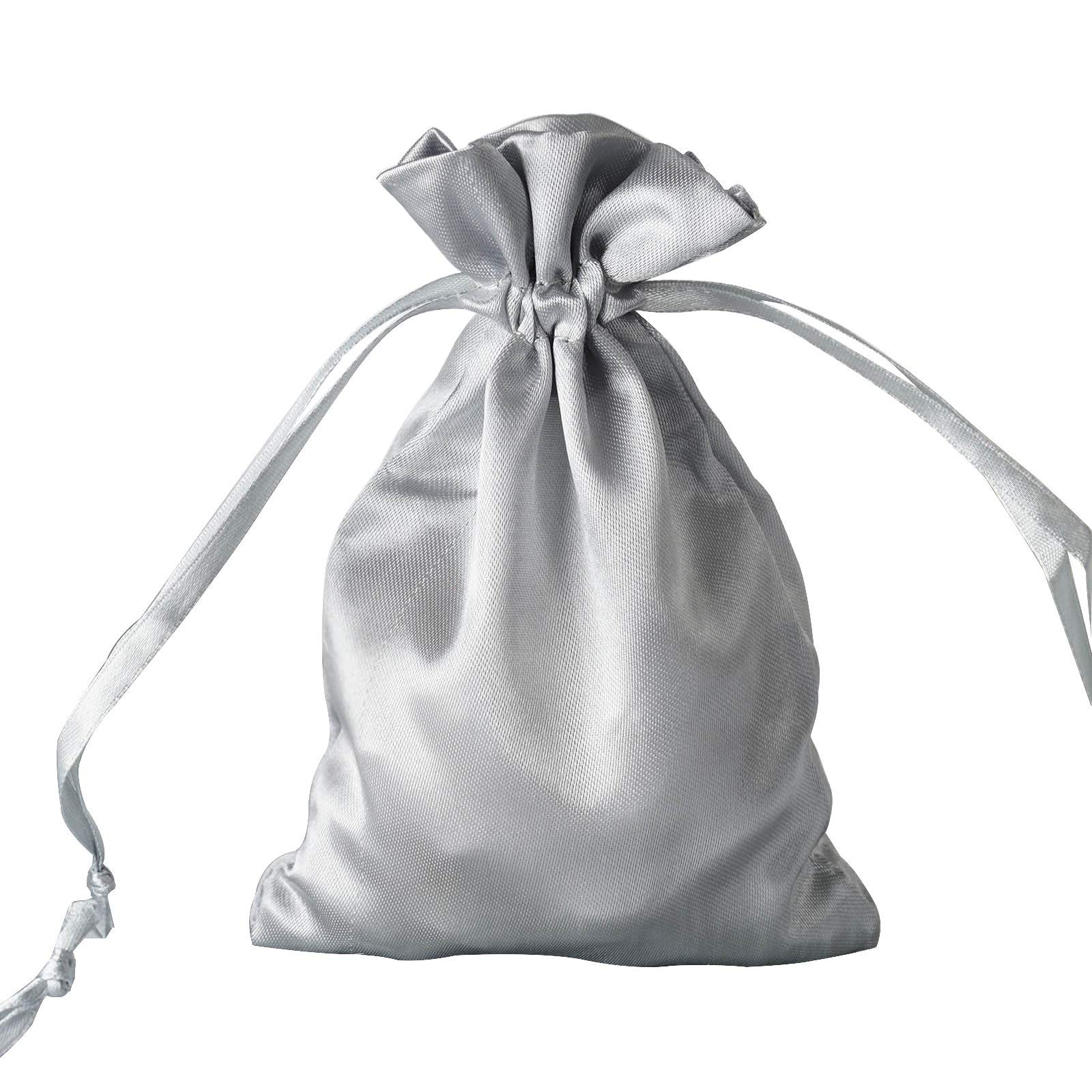 BalsaCircle 60 Pack 4x6 Inch Silver Satin Drawstring Bags - Wedding Favors, Party Gifts, Jewelry Pouches, Candy Bags for Bridal Showers, Baby Showers & Birthday Celebrations