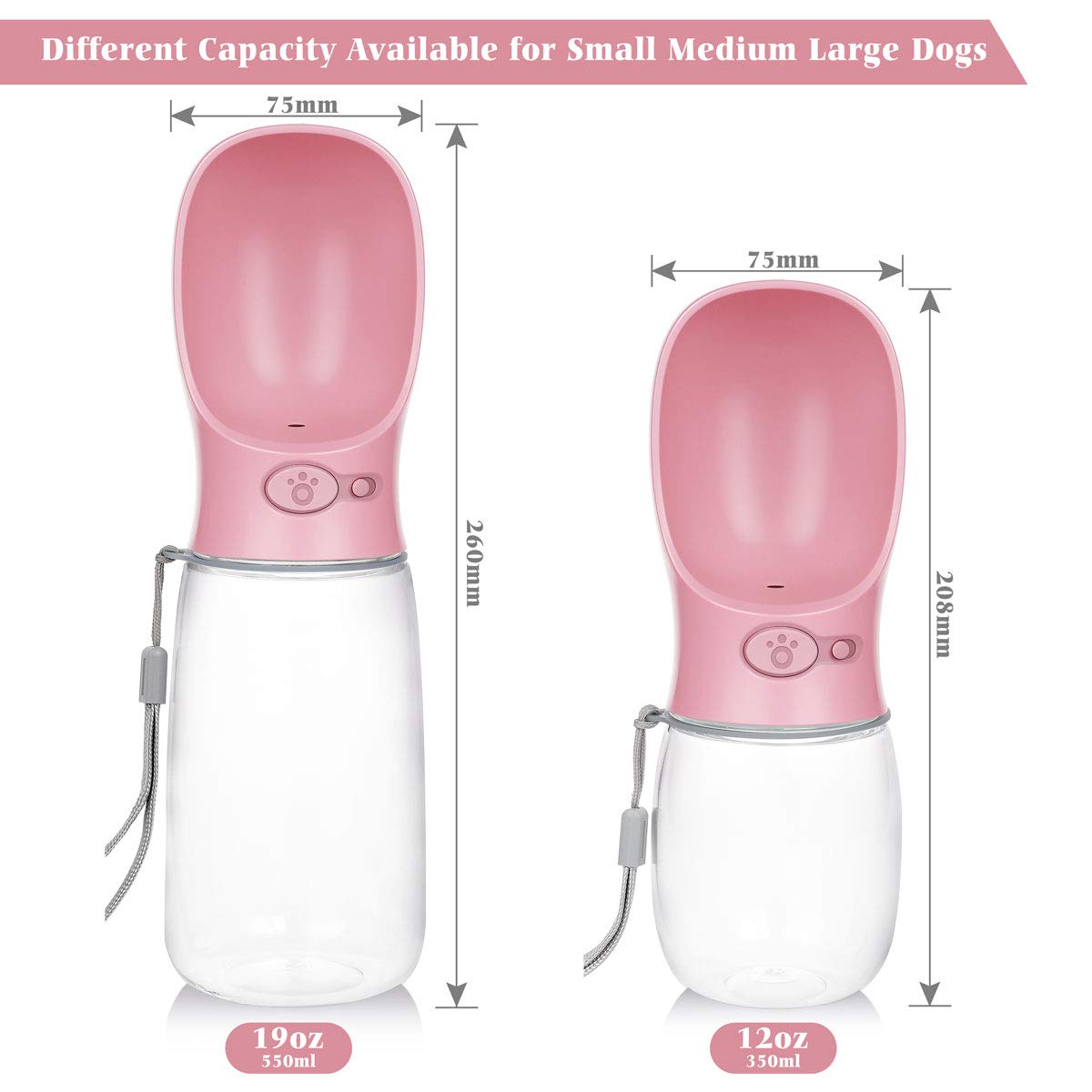 Portable Dog Water Bottle with Bowl - 12oz Lightweight Travel Water Dispenser for Dogs, Puppy Essentials for Outdoor Walking, Hiking & Camping | Pet Accessories (Pink) - Perfect for Park Visits, Beach Trips & Daily Walks