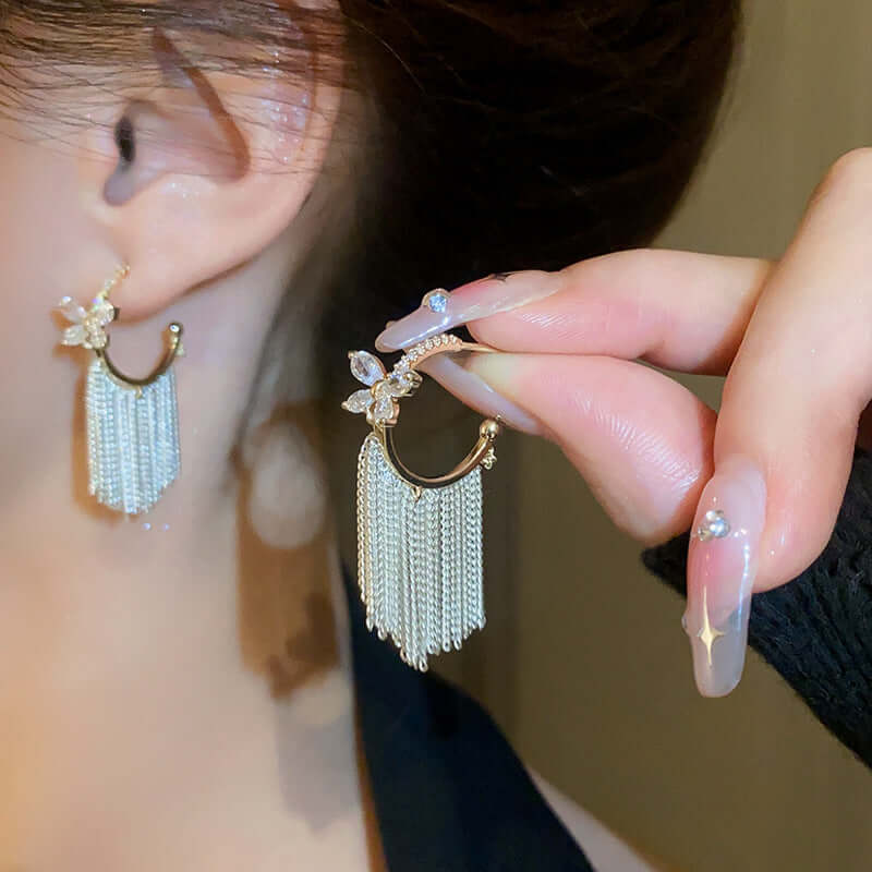 Butterfly Hoop Earrings with Tassel Fringe - Trendy Boho Dangle Earrings for Women | A8575 | Perfect for Parties, Festivals, and Everyday Wear