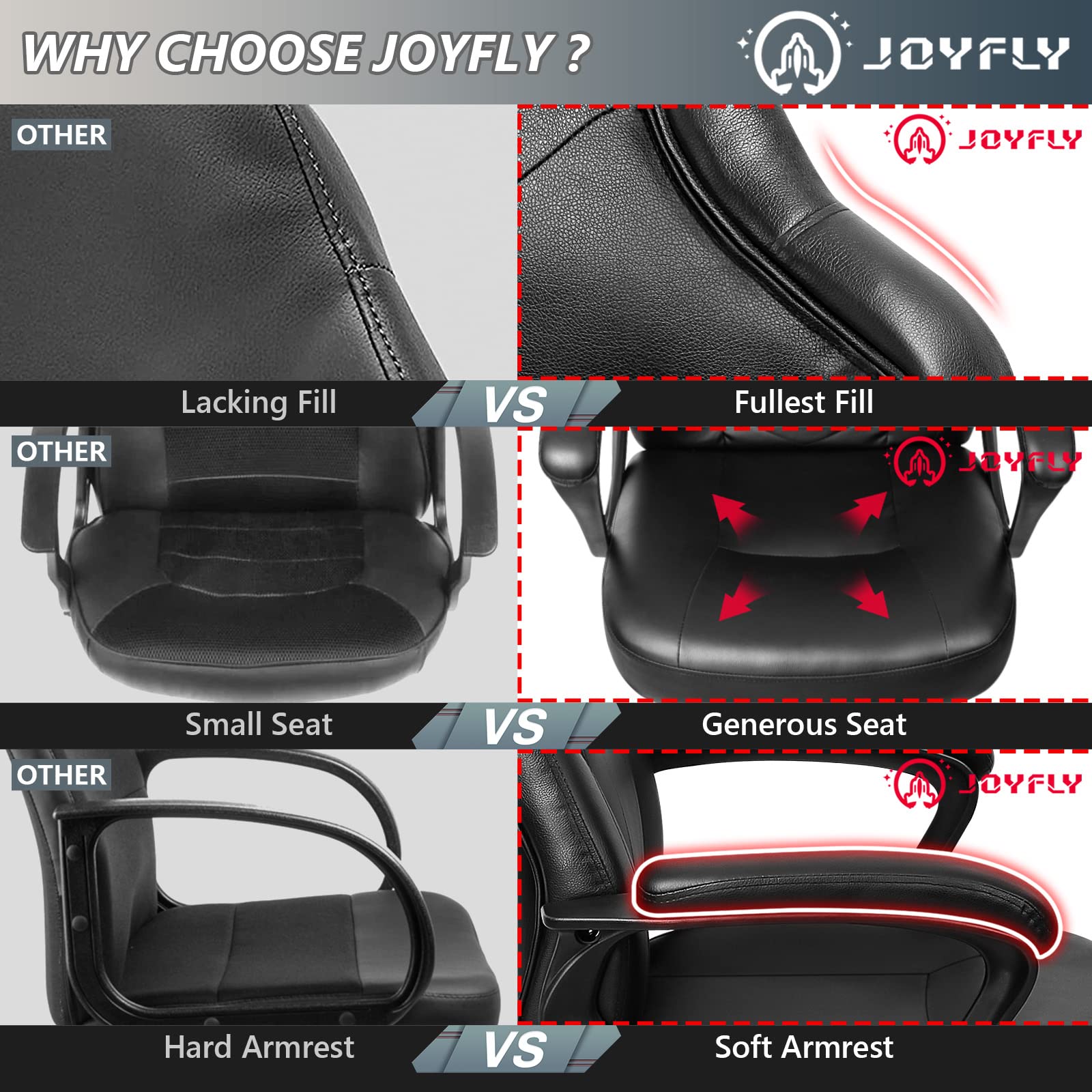 JOYFLY Ergonomic Gaming Chair for Adults - High Back PC Computer Chair with Adjustable Lumbar Support - Perfect for Esports, Office Work & Home Gaming Setup (Black)