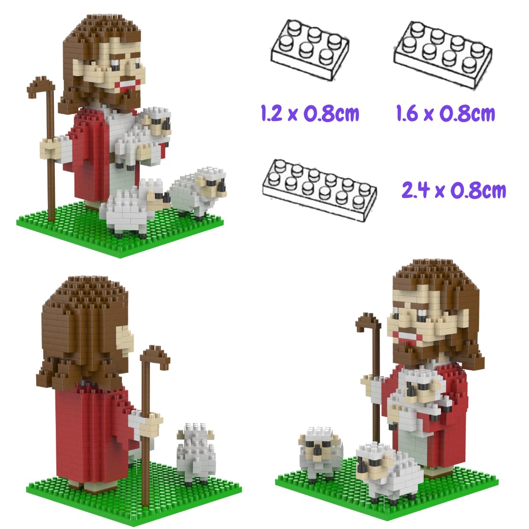 Jesus Christ Building Blocks Set - 589PCS Bible Story The Good Shepherd Mini Figurine, Nativity Christmas Gift for Kids & Adults (Ages 14+), 3.3x3.14x4.44inch - Perfect for Sunday School, Christmas Party Favors & Christian Family Activities
