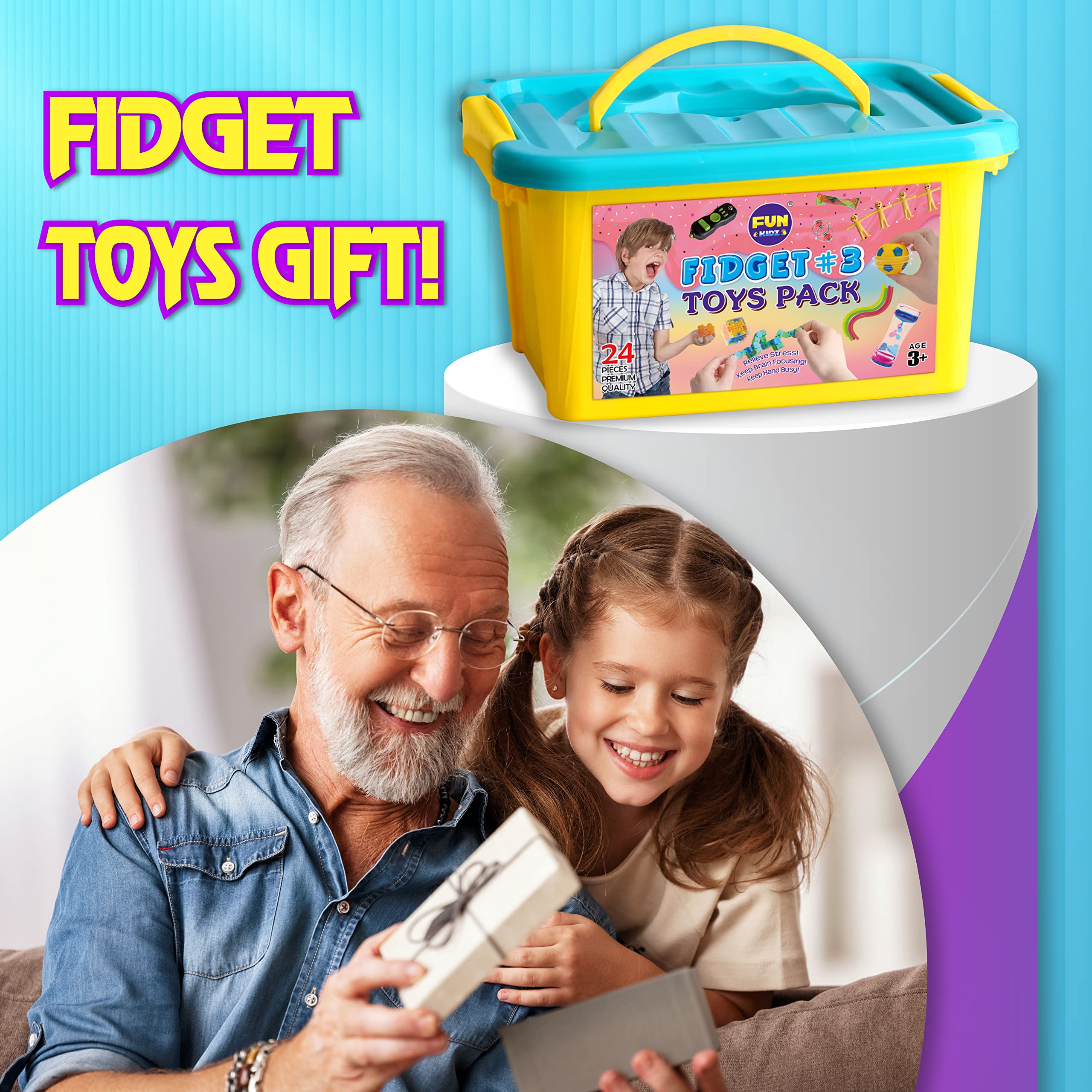 **FunKidz Sensory Fidget Toys Set for Kids Ages 3-12 - Stress Relief & Anxiety Toys for Boys, Girls & Autistic Children - Portable Mystery Storage Box - Perfect for Travel, School & Home Use**