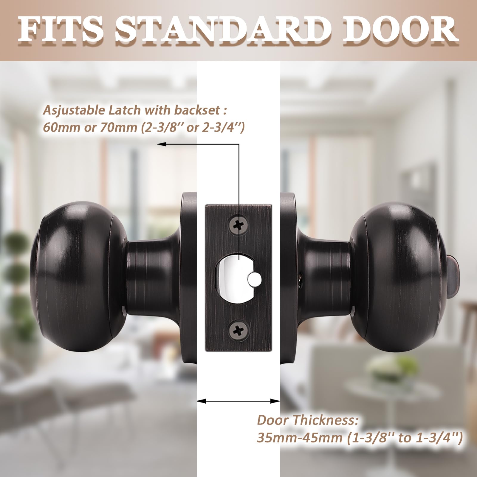 Probrico 5-Pack Oil Rubbed Bronze Keyless Privacy Doorknob Lockset - Secure Interior Bathroom & Bedroom Door Locks for Home Privacy