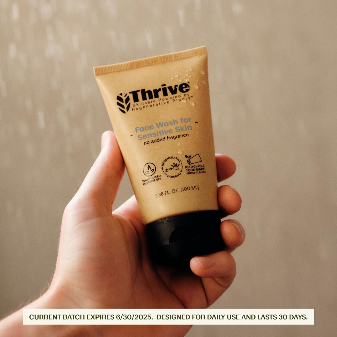 Thrive Sensitive Skin Face Wash - Gentle Vegan Cleanser for Women & Men - Daily Skincare Routine