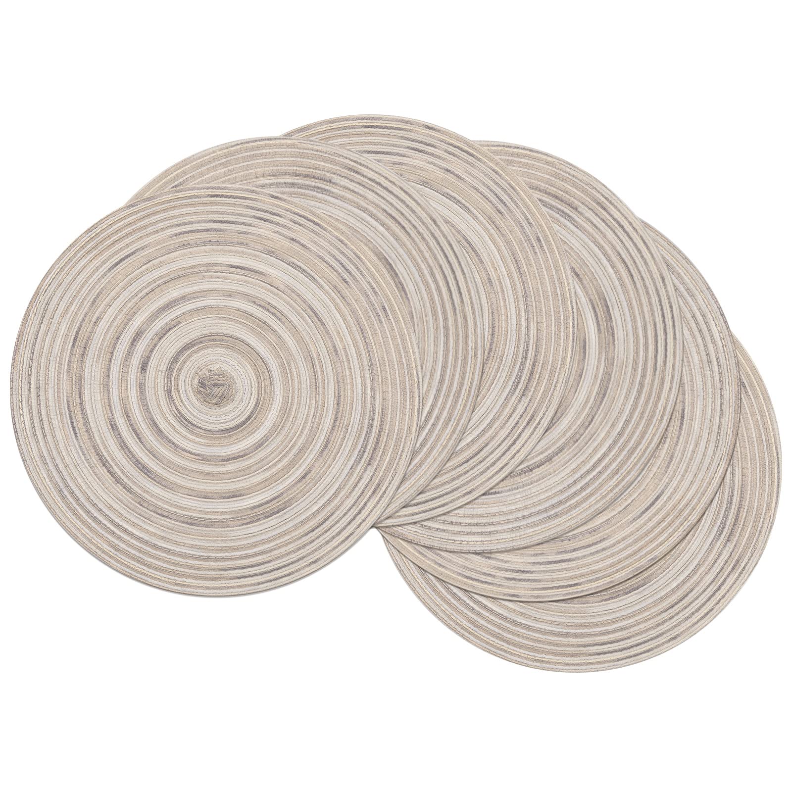 SHACOS 15 Inch Round Braided Placemats Set of 6 - Washable Kitchen & Dining Table Mats for Home, Wedding, Party - Rainbow Gray Color (Use for Indoor/Outdoor Dining, Holiday Decor, Gift Giving)