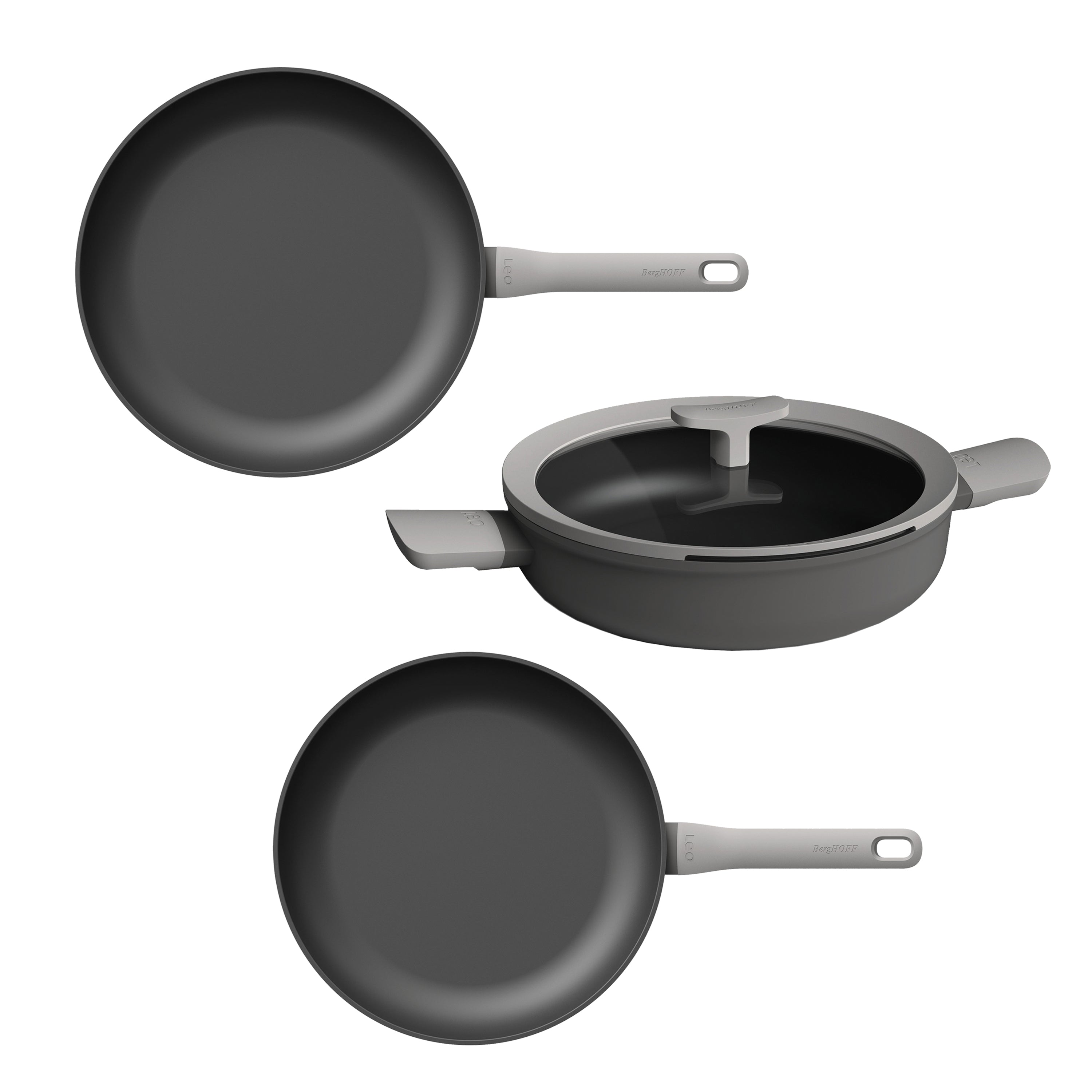 BergHOFF Leo 4-Piece Nonstick Cookware Set - Frying Pan & Saute Pan with Stay-Cool Handles, Gray - Perfect for Sautéing, Frying & Everyday Cooking