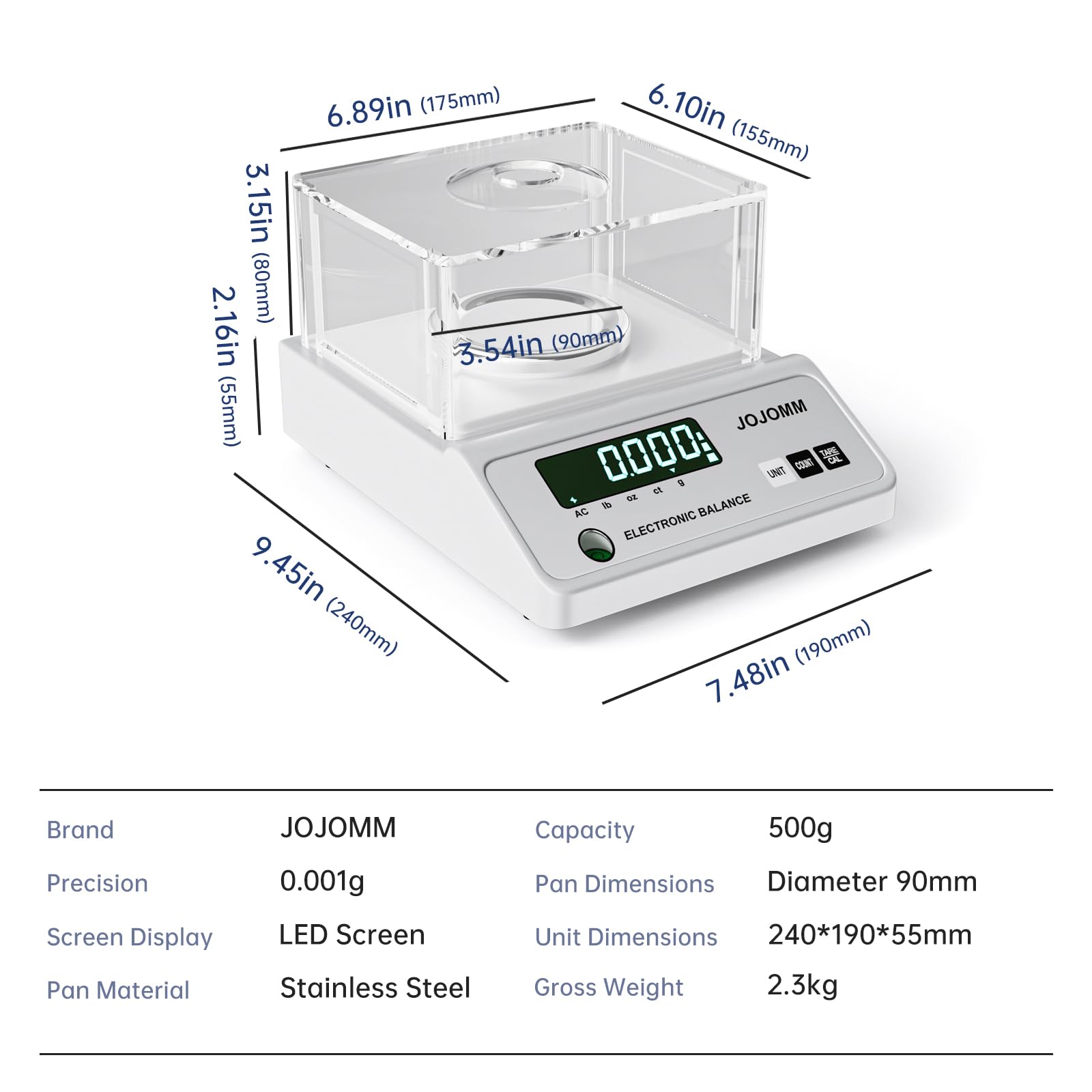 500g x 0.001g High Precision Digital Analytical Balance - Laboratory Electronic Scale with 0.001g Accuracy for Jewelry, Science, Kitchen & Industrial Use | Perfect for Gold Weighing, Chemical Measurements and Cooking Ingredients