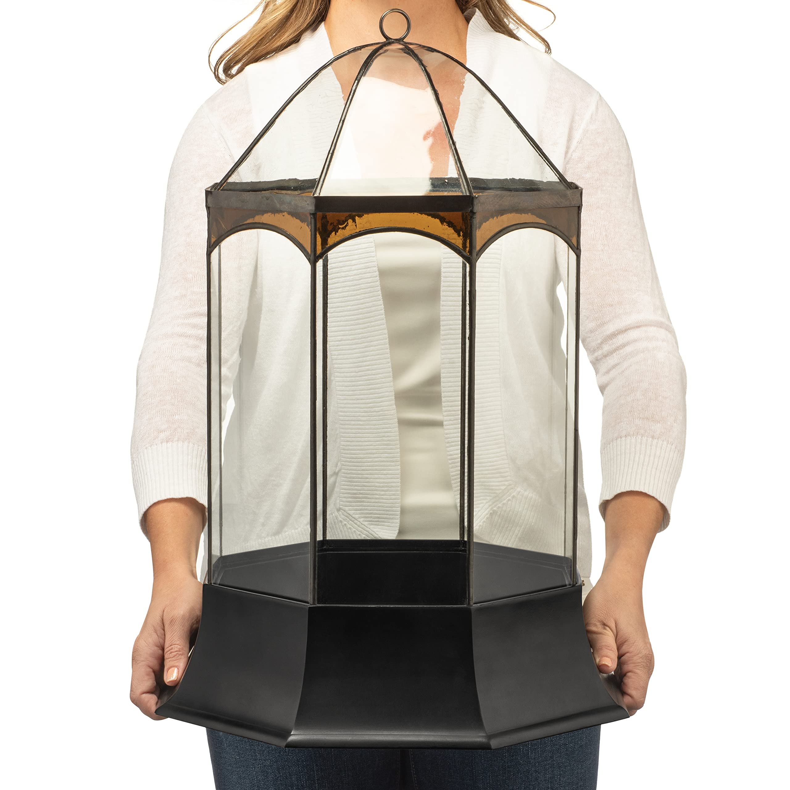 H Potter 8-Sided Terrarium Wardian Case with Curved Glass & Brown Accents - Large Glass Greenhouse for Plants, Succulents & Home Decor | Perfect for Indoor Gardening, Office Decor & Gift Ideas