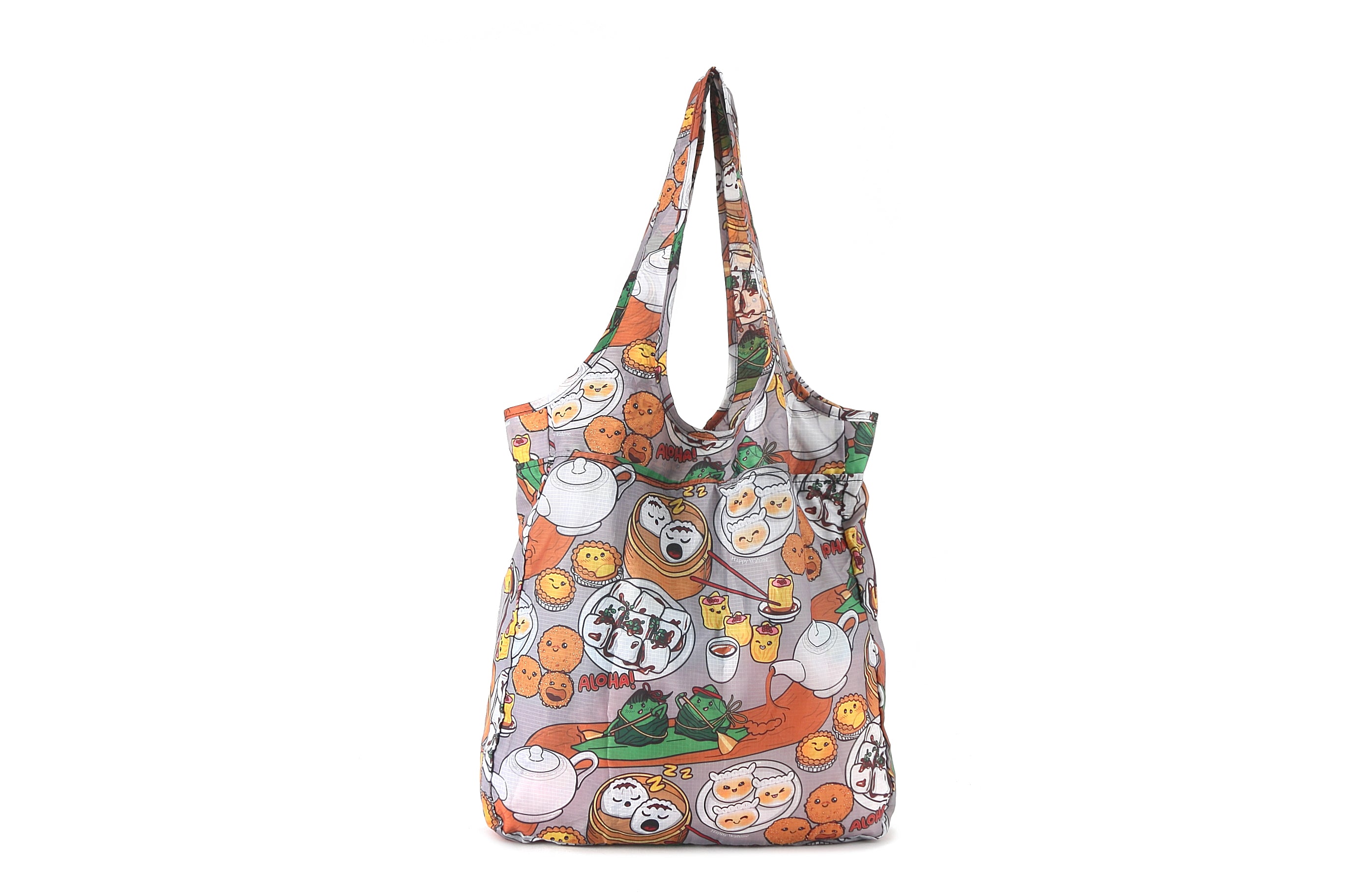 Foldable Reusable Shopping Bag - Stylish Jacqueline Dim Sum Grey Tote for Groceries, Travel & Picnics | Eco-Friendly & Compact Carryall
