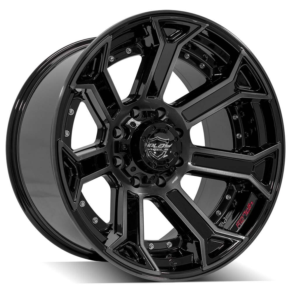 4Play Gen2 4P70 Gloss Black Wheels 22x12.0 - Brushed Face & Tinted Clear Finish - 8x170mm Bolt Pattern - 124.9mm Offset - Perfect for Trucks & Off-Road Vehicles