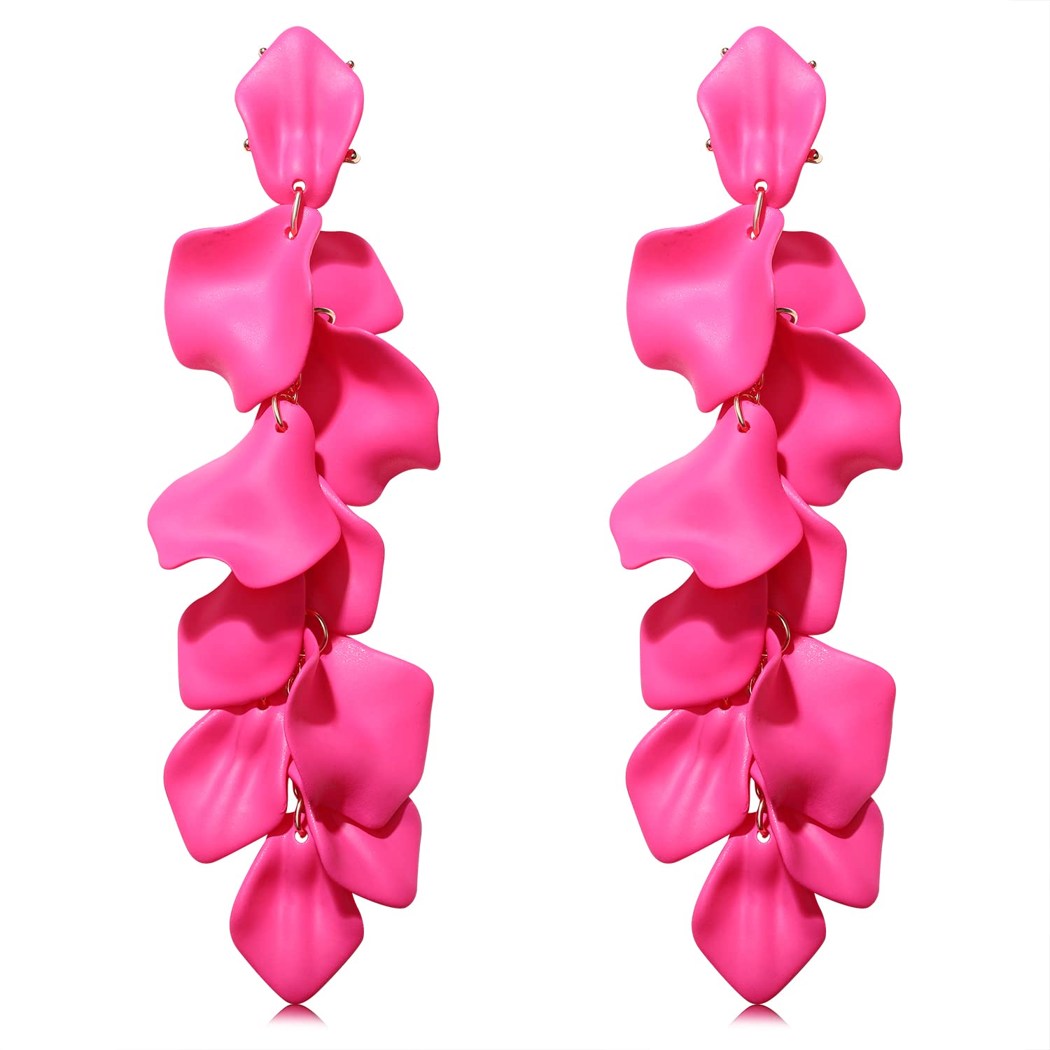Elegant Acrylic Rose Petal Dangle Earrings for Women | Long Tiered Floral Statement Earrings | Exaggerated Resin Flower Tassel Jewelry | Perfect for Weddings, Parties & Boho Fashion