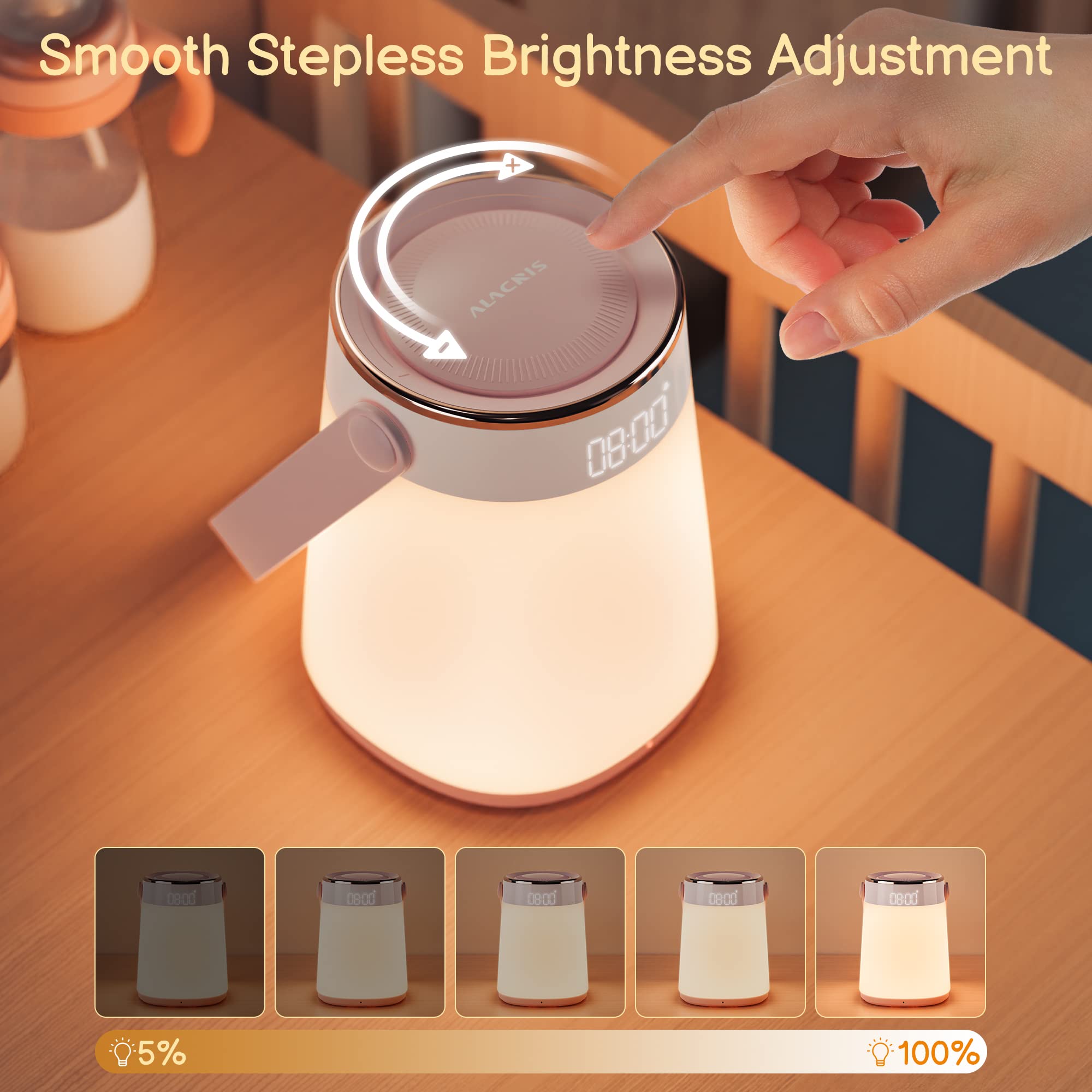 ALACRIS Nursery Night Light for Babies - LED Table Lamp with Timer & Temperature Display, USB Rechargeable Soft Warm Night Light for Kids Breastfeeding, Sleep Aid, and Nursery Decor (Blush Pink) - Perfect for Bedtime, Nursing, and Creating a Soothing Atmosphere