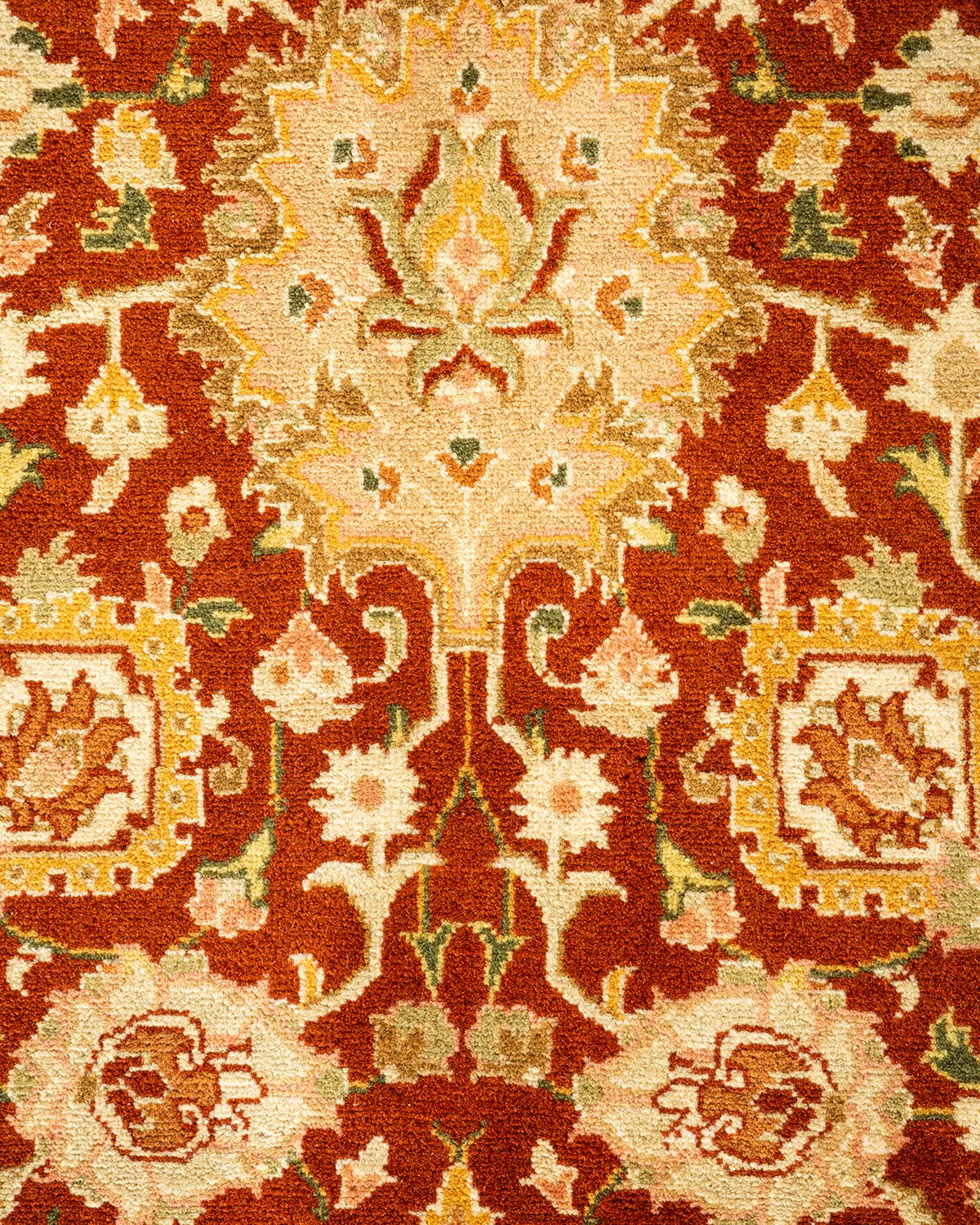 Handmade Wool Oriental Mogul Orange 8x10 Area Rug - Traditional Hand-Knotted One-of-a-Kind Solo Rugs for Living Room, Bedroom & Dining Room Decor
