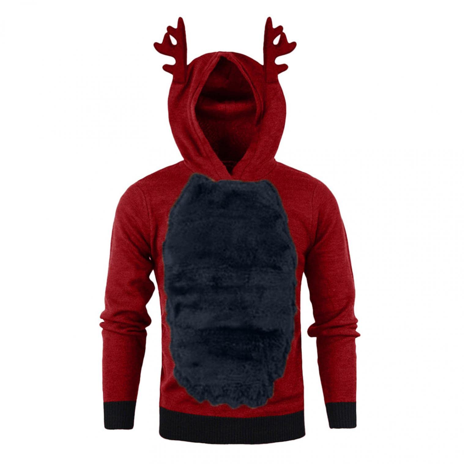 Men's Christmas Reindeer Hoodie - Winter Fleece Pullover for Holiday Parties