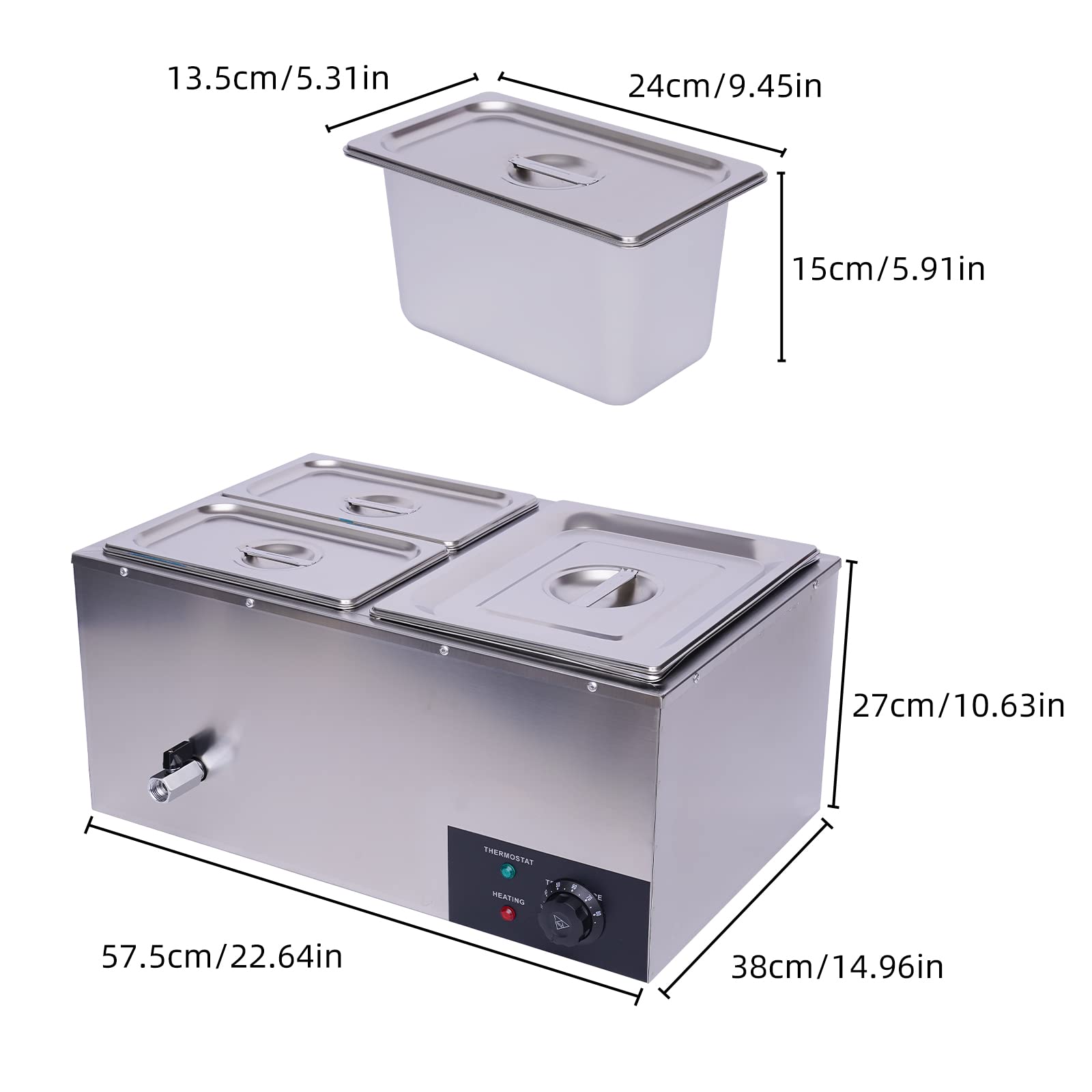 3-Pan Commercial Electric Buffet Food Warmer | Stainless Steel Countertop Steamer with Adjustable Heat | 110V 600W Buffet Server for Catering, Restaurants & Events | Perfect for Keeping Food Warm at Buffets, Banquets and Catering Services