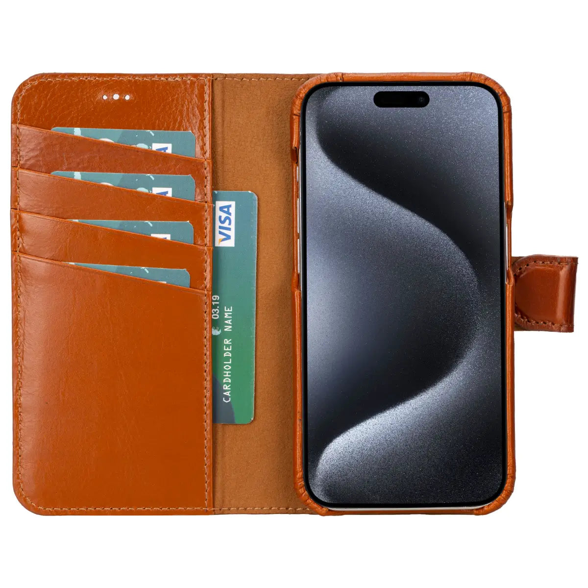 Premium Burnished Tan Leather iPhone 15 Pro Wallet Case - Slim Protective Cover with Card Slots | Perfect for Business Professionals & Everyday Use
