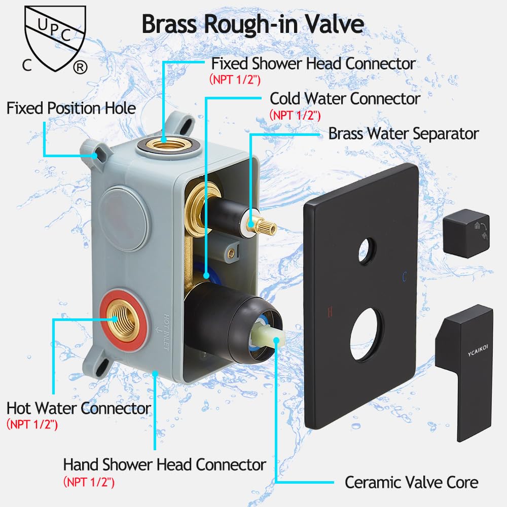 Premium Matte Black Shower System - 8 Inch High Pressure Rainfall Showerhead with Handheld Sprayer | Wall Mounted Bathroom Faucet Set with Rough-in Valve & Trim Kit | Perfect for Master Bath, Spa-Like Experience & Modern Home Renovation
